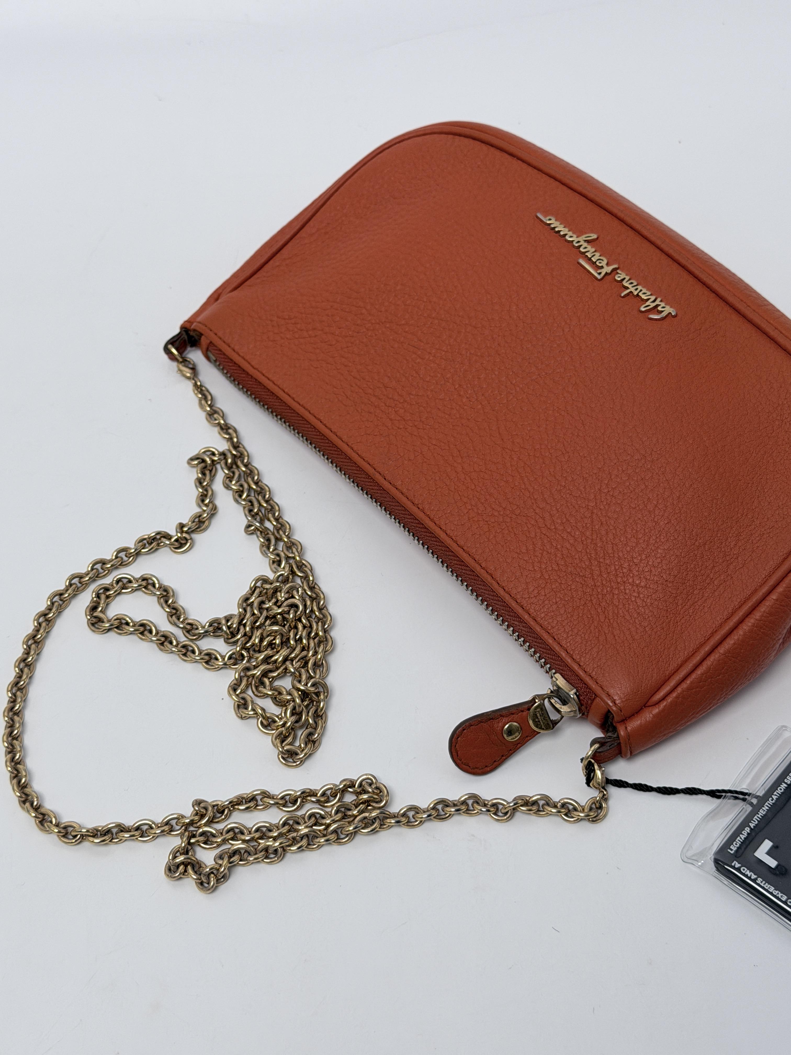 Gancini Script Logo Pebbled Chain Pochette Bag Orange JD1500FG