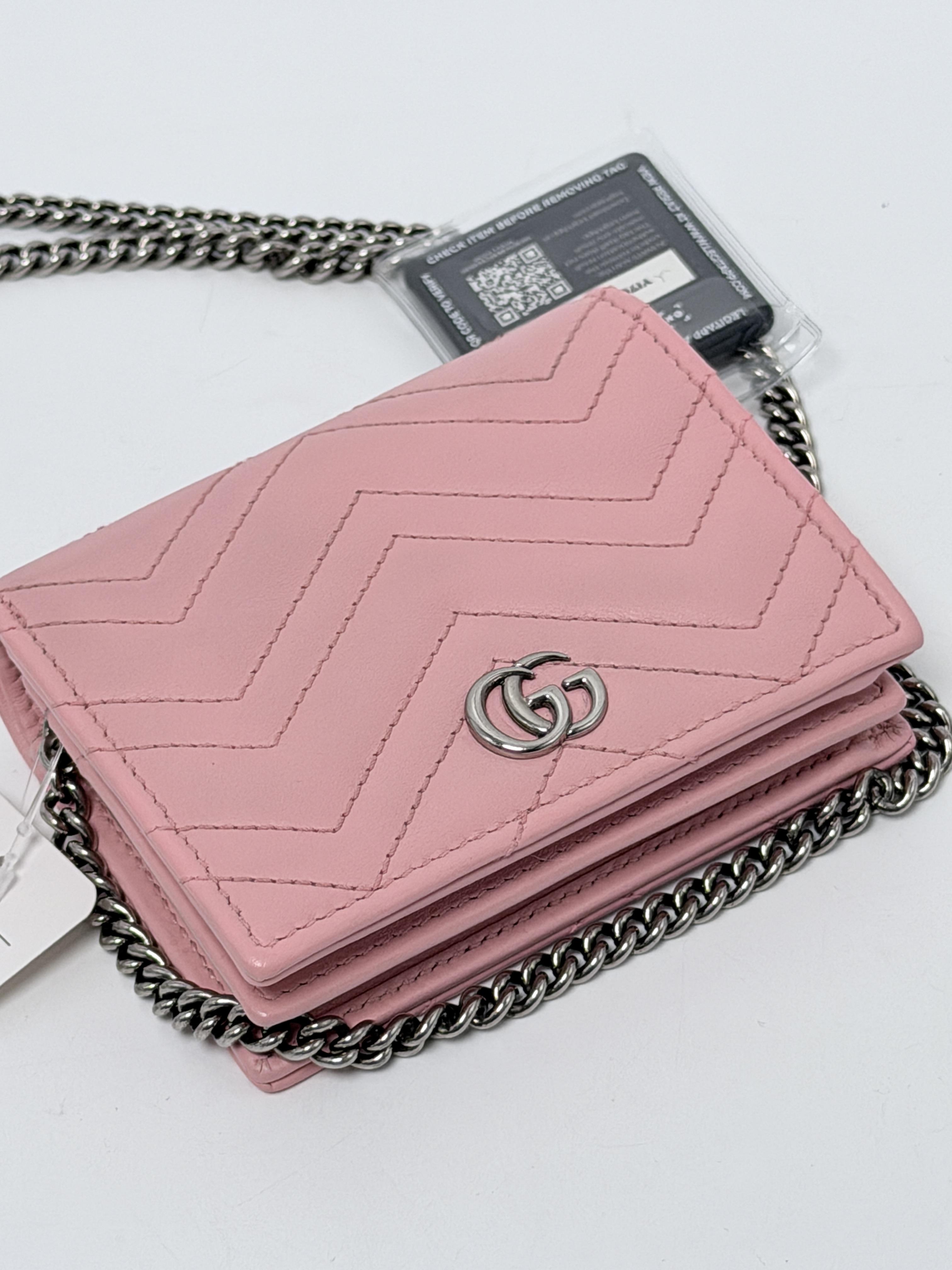 GG Marmont Matelasse Pink Card Case Wallet with Detachable Chain JD1186GG