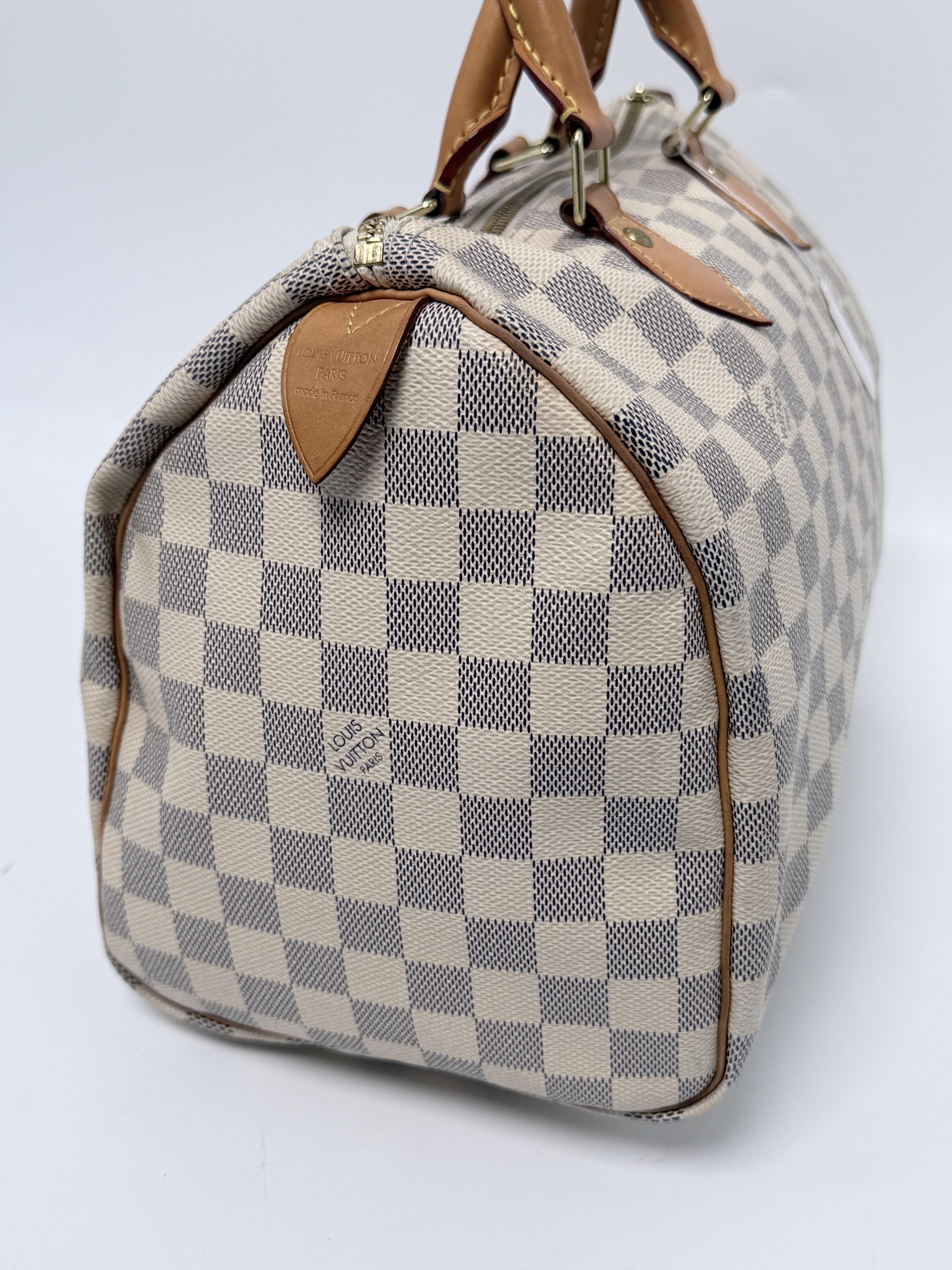 Damier Azur Speedy 30 Handle Handbag Shoulder Bag White JE545LV