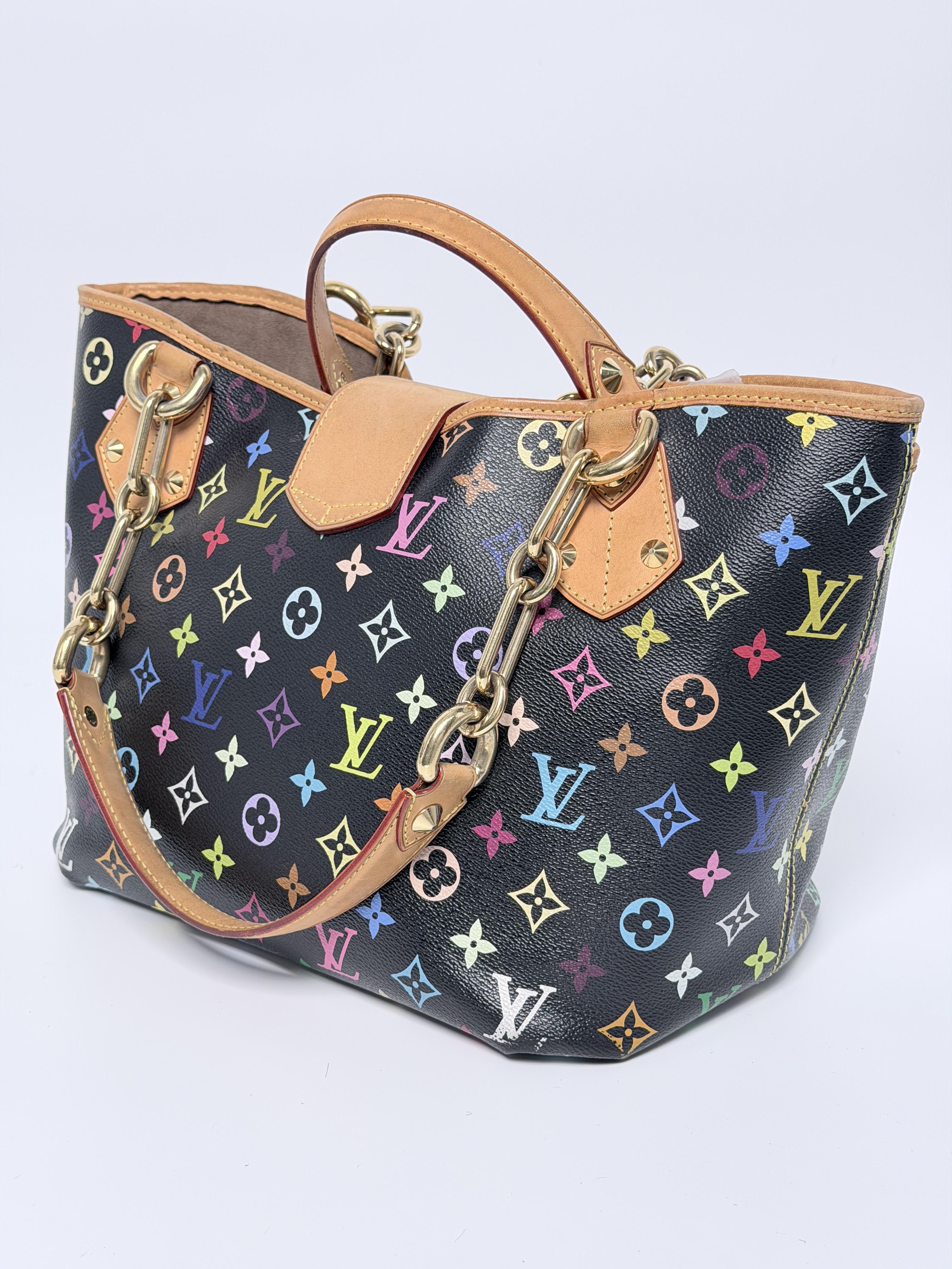 Pre-owned Louis Vuitton Canvas Shoulder Bags Authentic Black Monogram Multicolore Annie GM Tote Bag Shoulder Handbag YMLV70