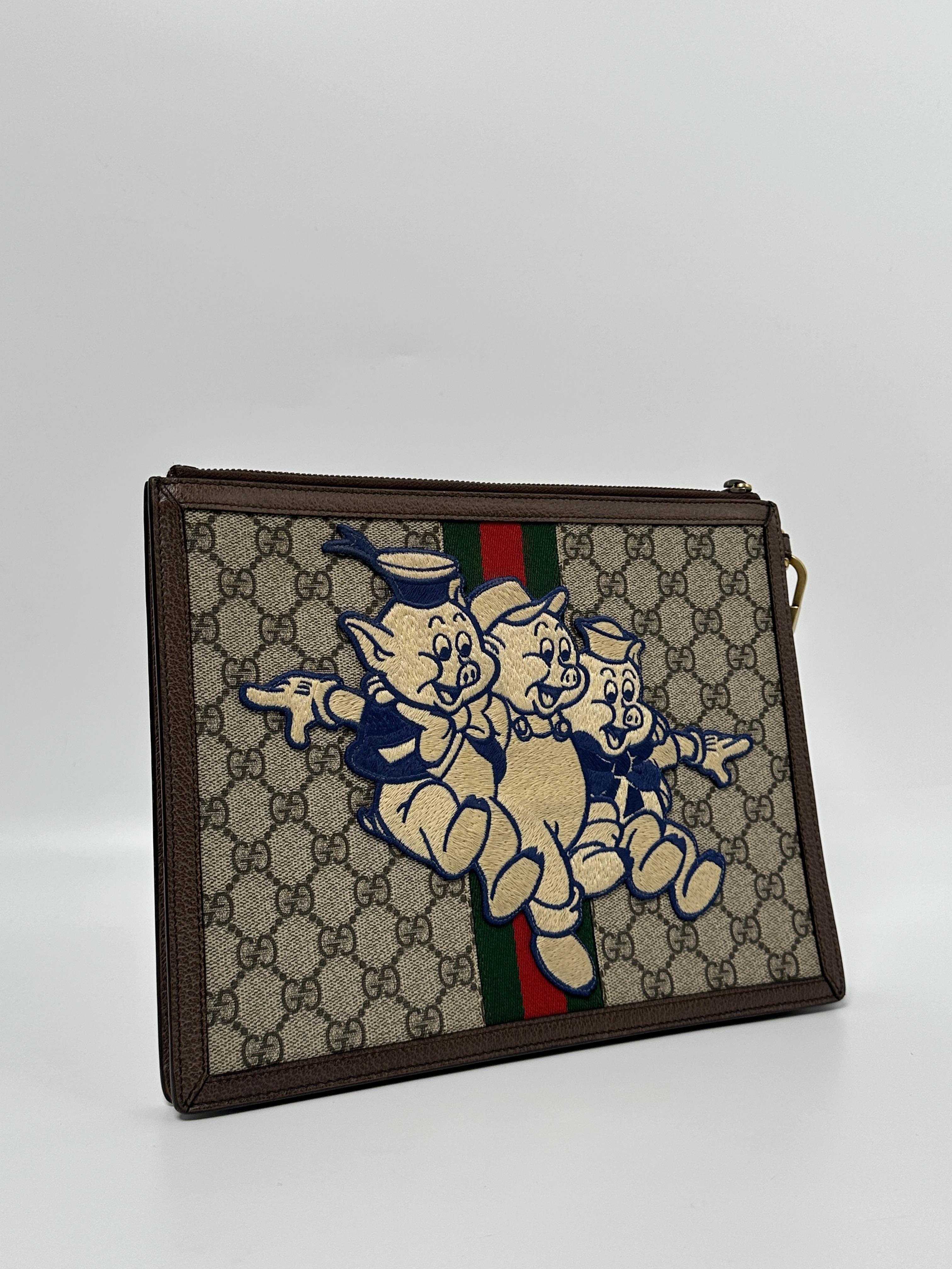 Pre-owned GUCCI Canvas Clutches & Wristlets Ophidia Pouch GG Supreme Brown Web Zipper Clutch Bag JD835GG