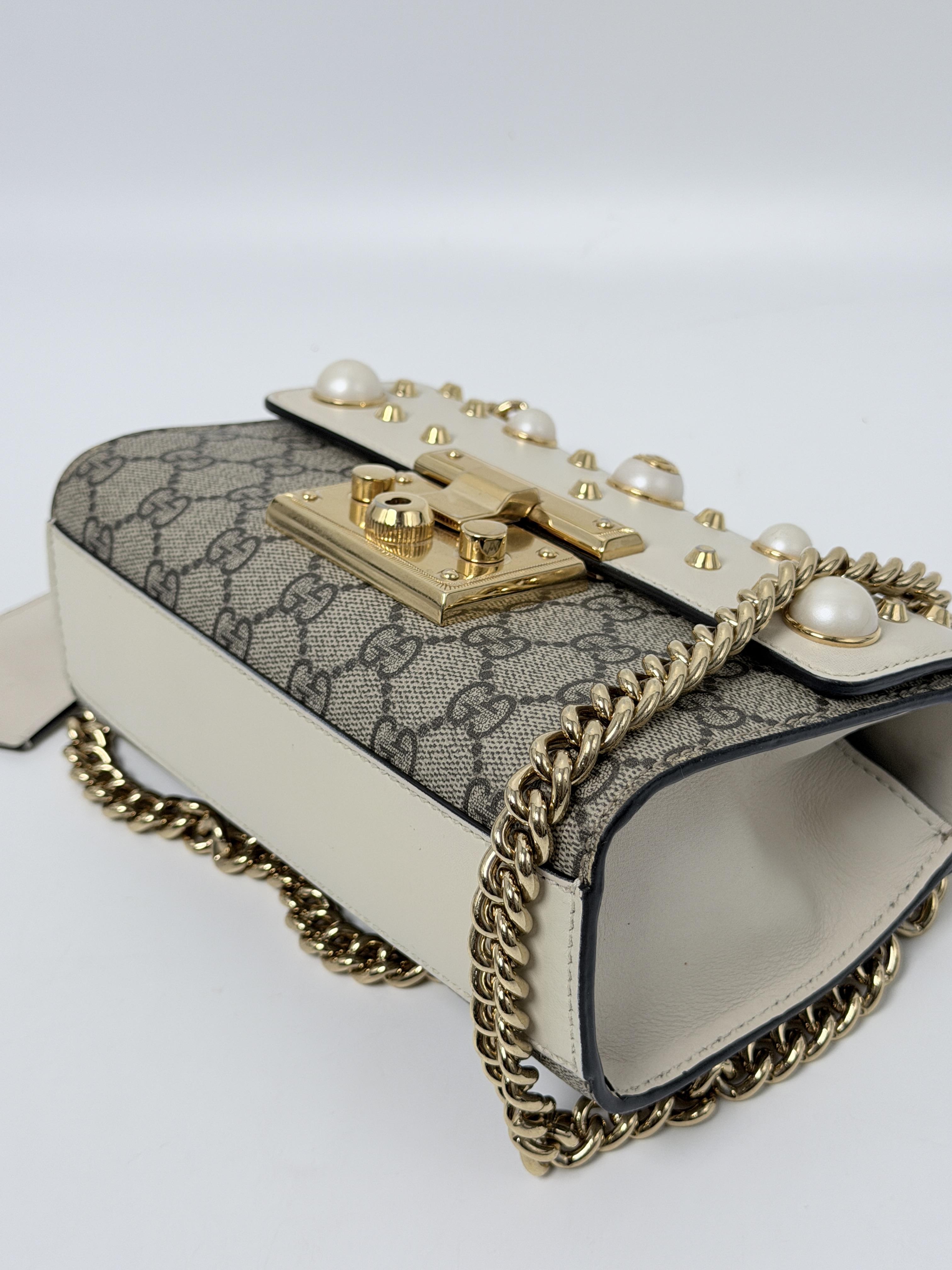 Small Padlock Faux Pearl Studded Crossbody Flap Bag GHW JD1026GG
