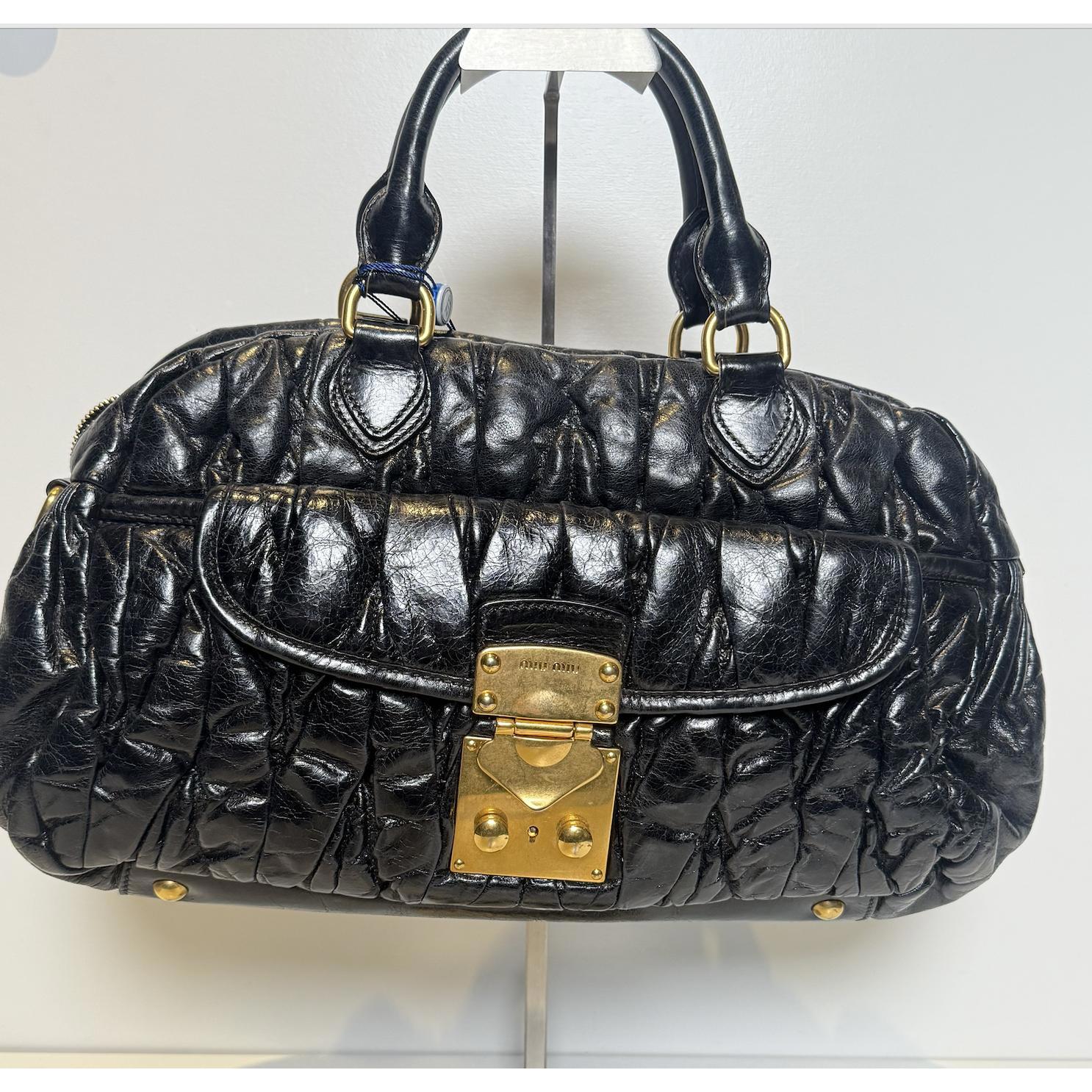 Pre-owned miu miu Leather Tote Bags Matelasse 2Way Hand Bag Shoulder Bag Black MM8JX