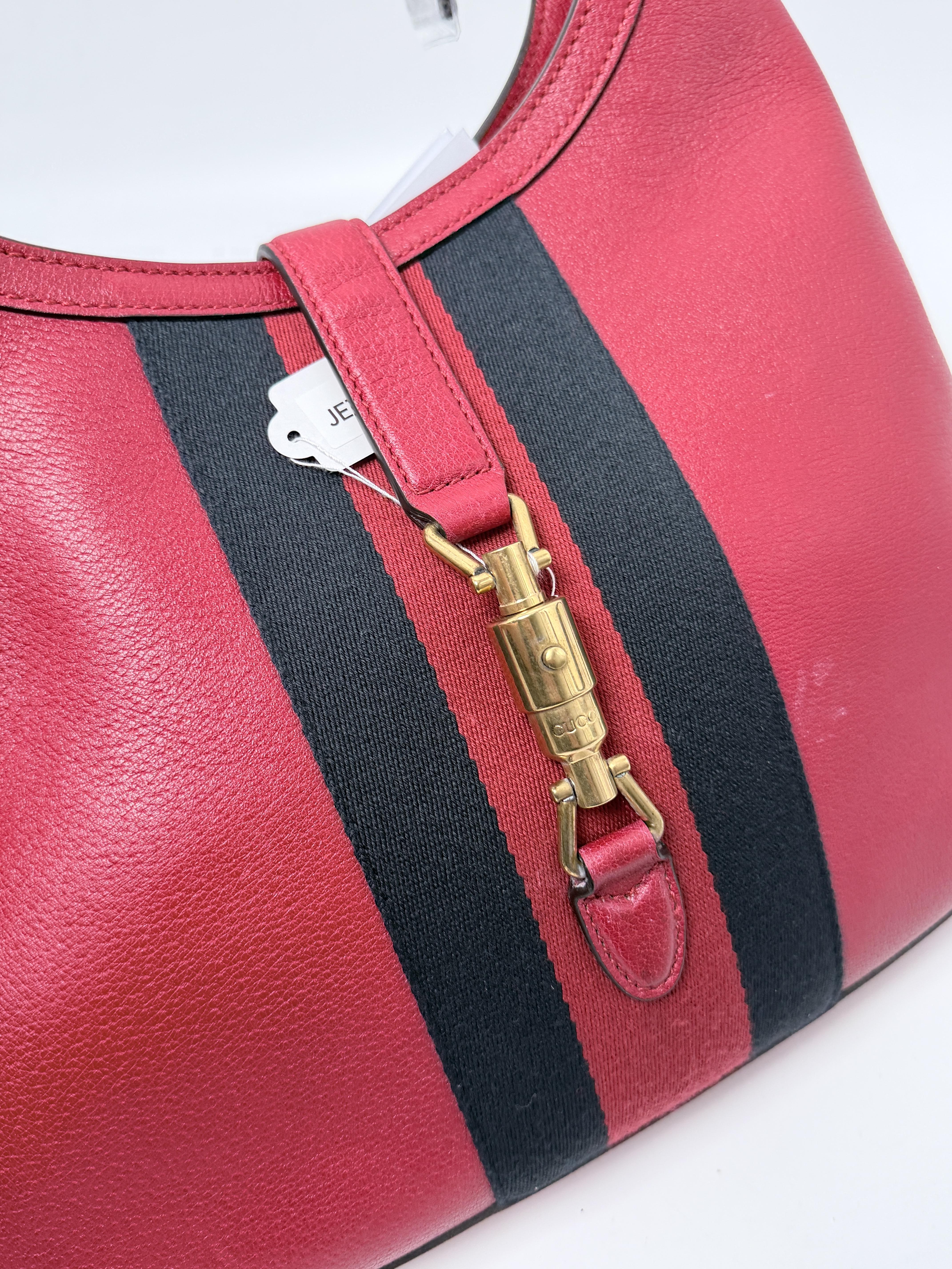Soft Grained Calfskin Web Medium Jackie Hobo Bag with Pouch JE757GG