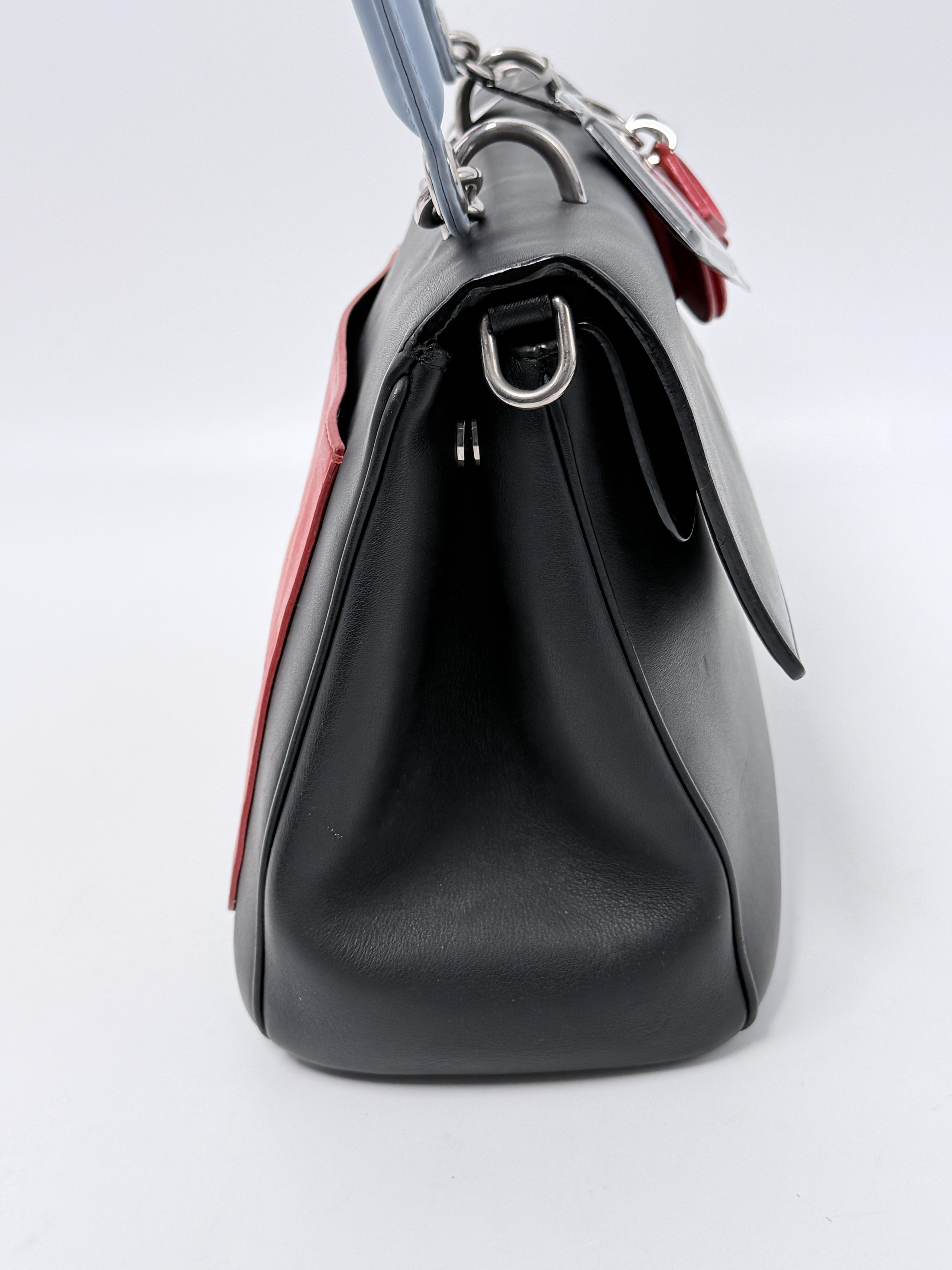 Christian Smooth Calfskin Tri Color Small Be Flap Bag Black Blue Red JA1279DR