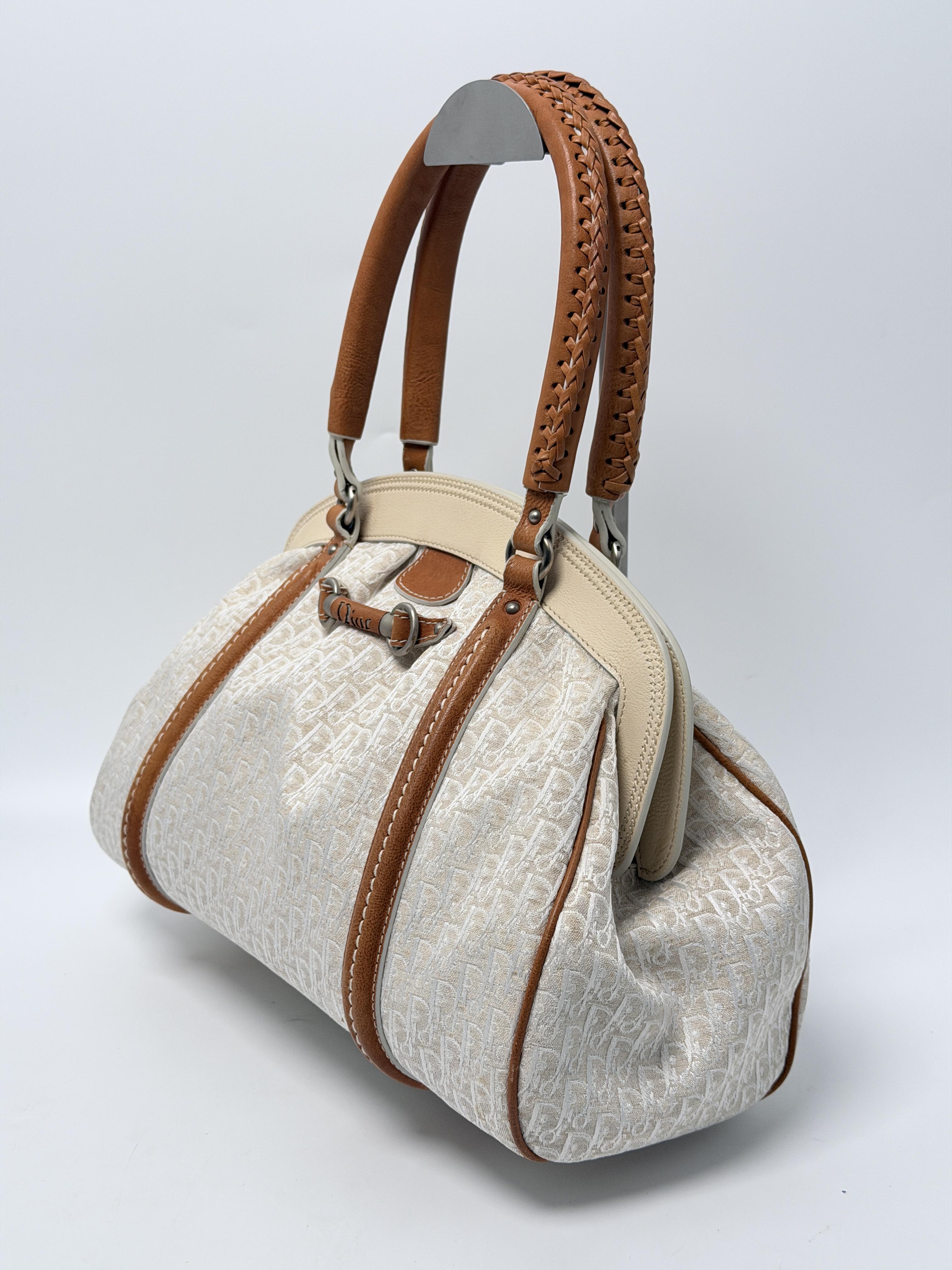 Christian My Diorissimo Frame Satchel Bag Braided Handle Handbag P036CD