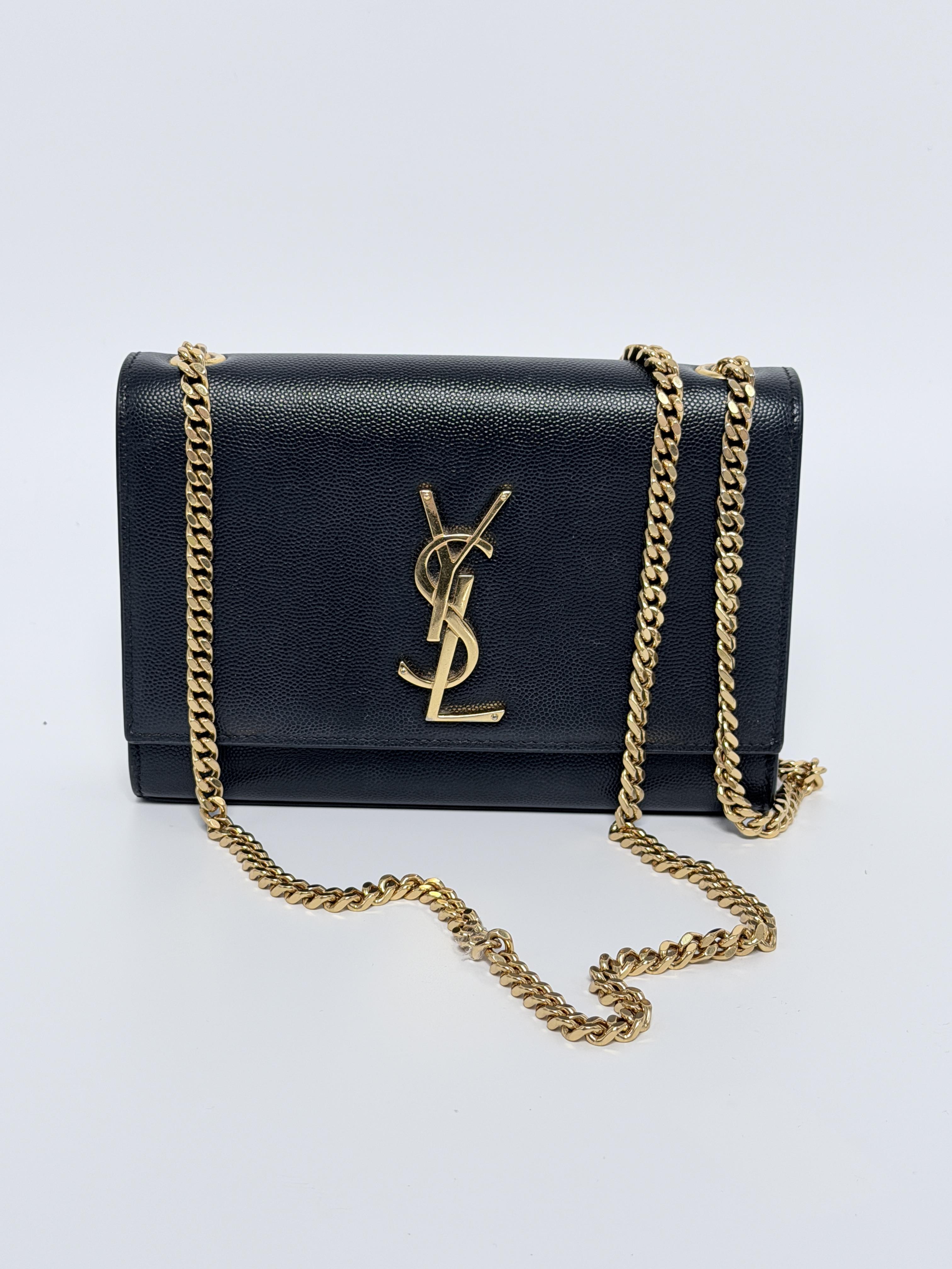 Pre-owned Yves Saint Laurent Grain Leather Crossbody Bags Saint Laurent YSL Monogram Chain Wallet in Black – Gold Hardware HB003YS