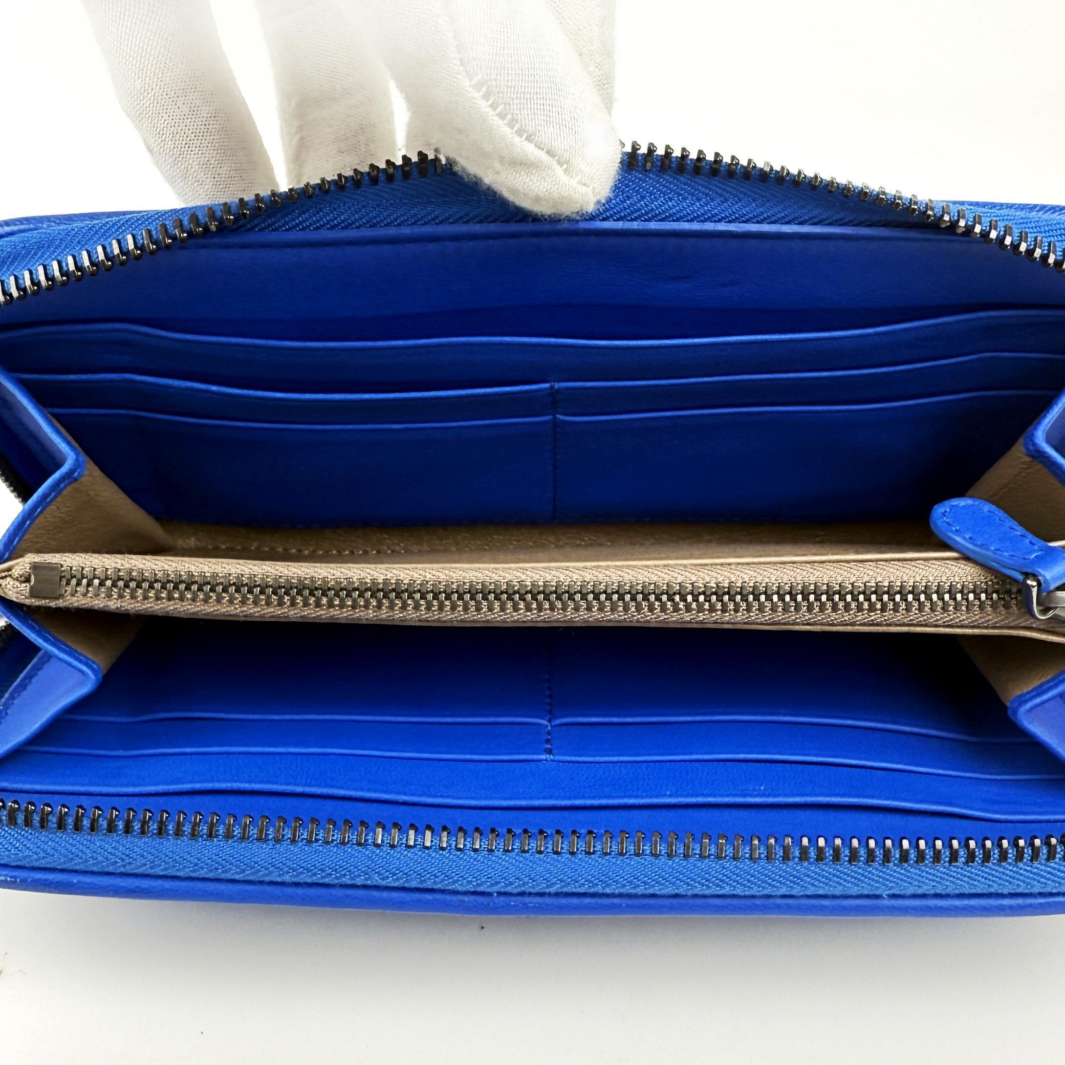 Pre-owned Bottega Veneta sheepskin Mini Bags Pe owned Blue Long Zip around Wallet Sku:SH02