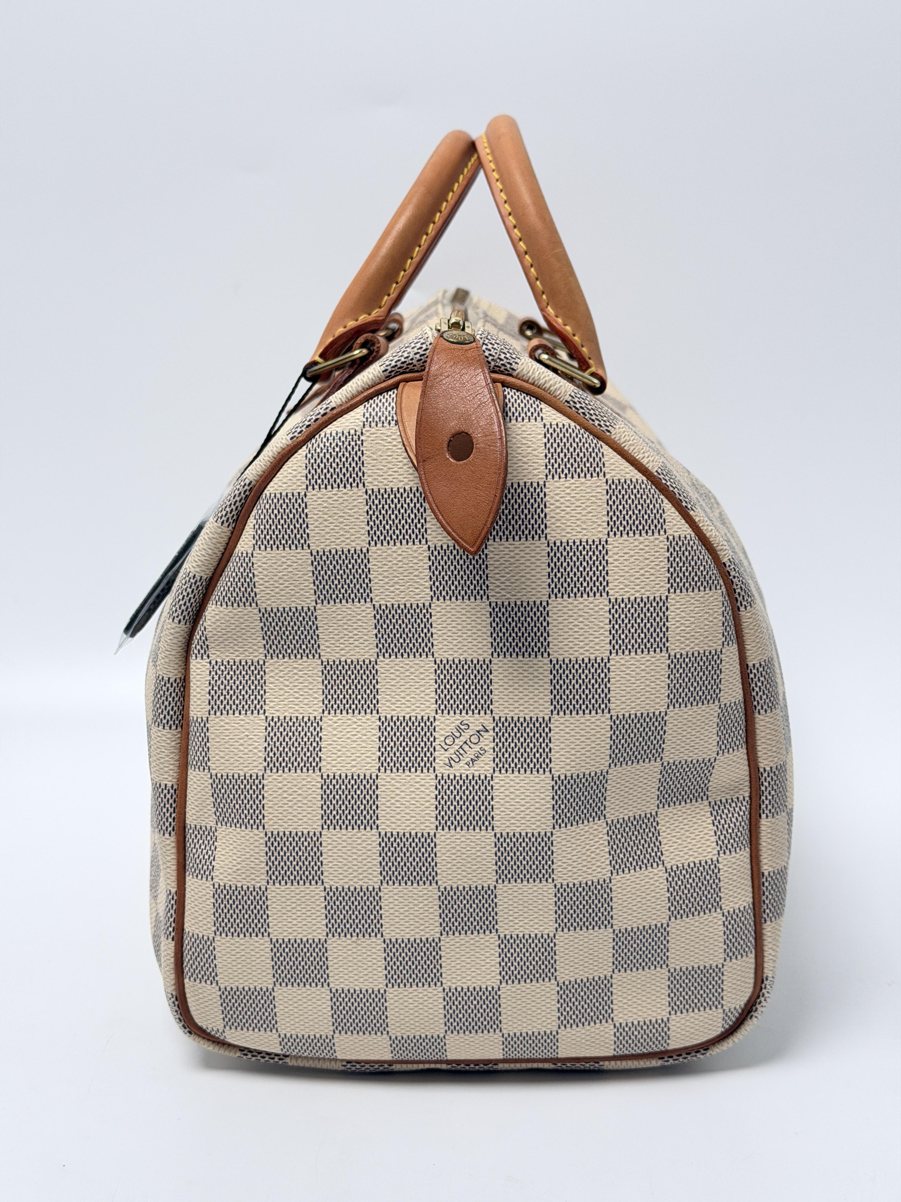 Damier Azur Speedy 30 Handle Handbag Shoulder Bag White JE785LV