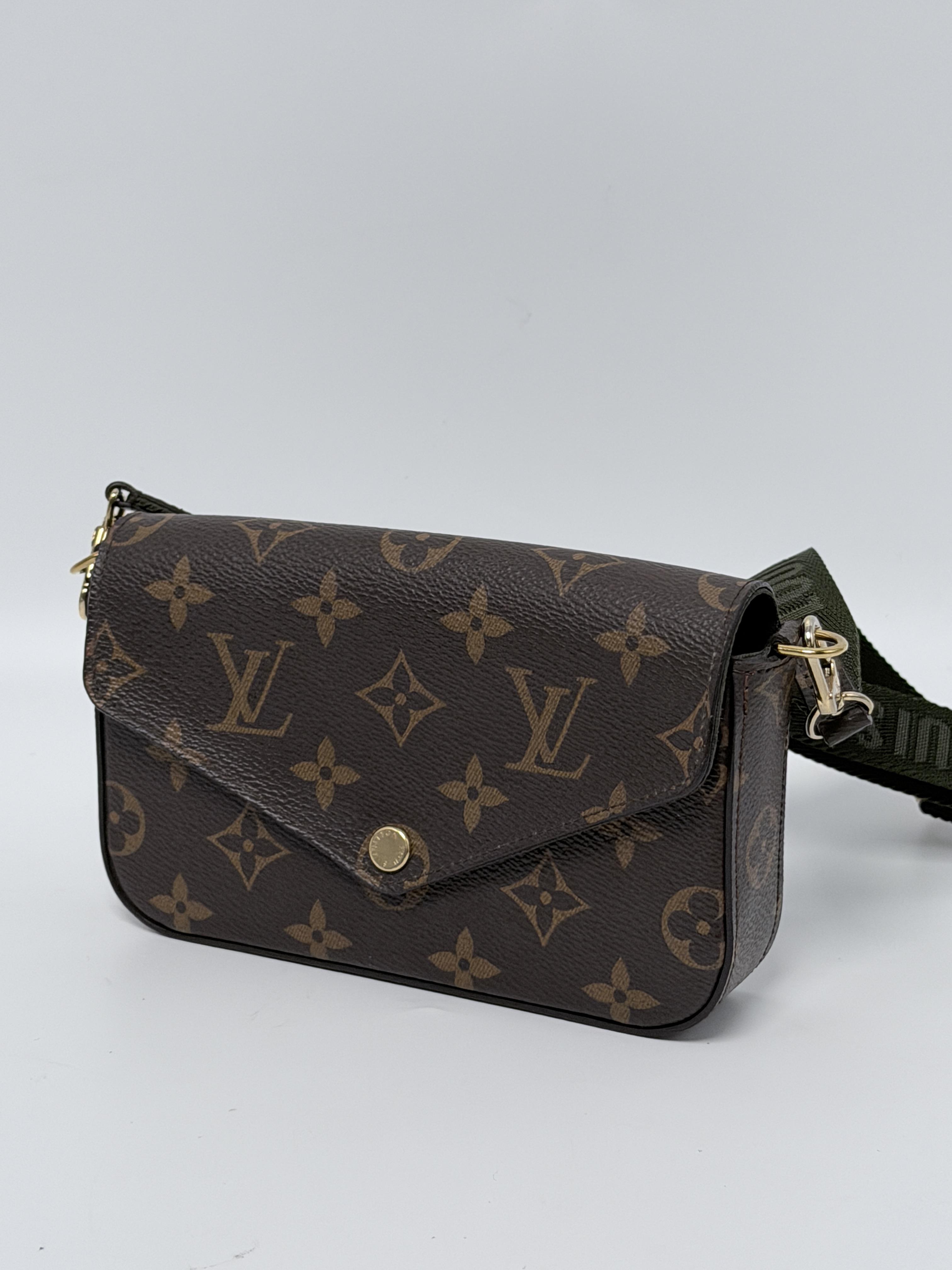 Pre-owned Louis Vuitton Canvas Crossbody Bags Monogram Félicie Strap & Go Crossbody Bag w/ Kaki Green Strap JD709LV