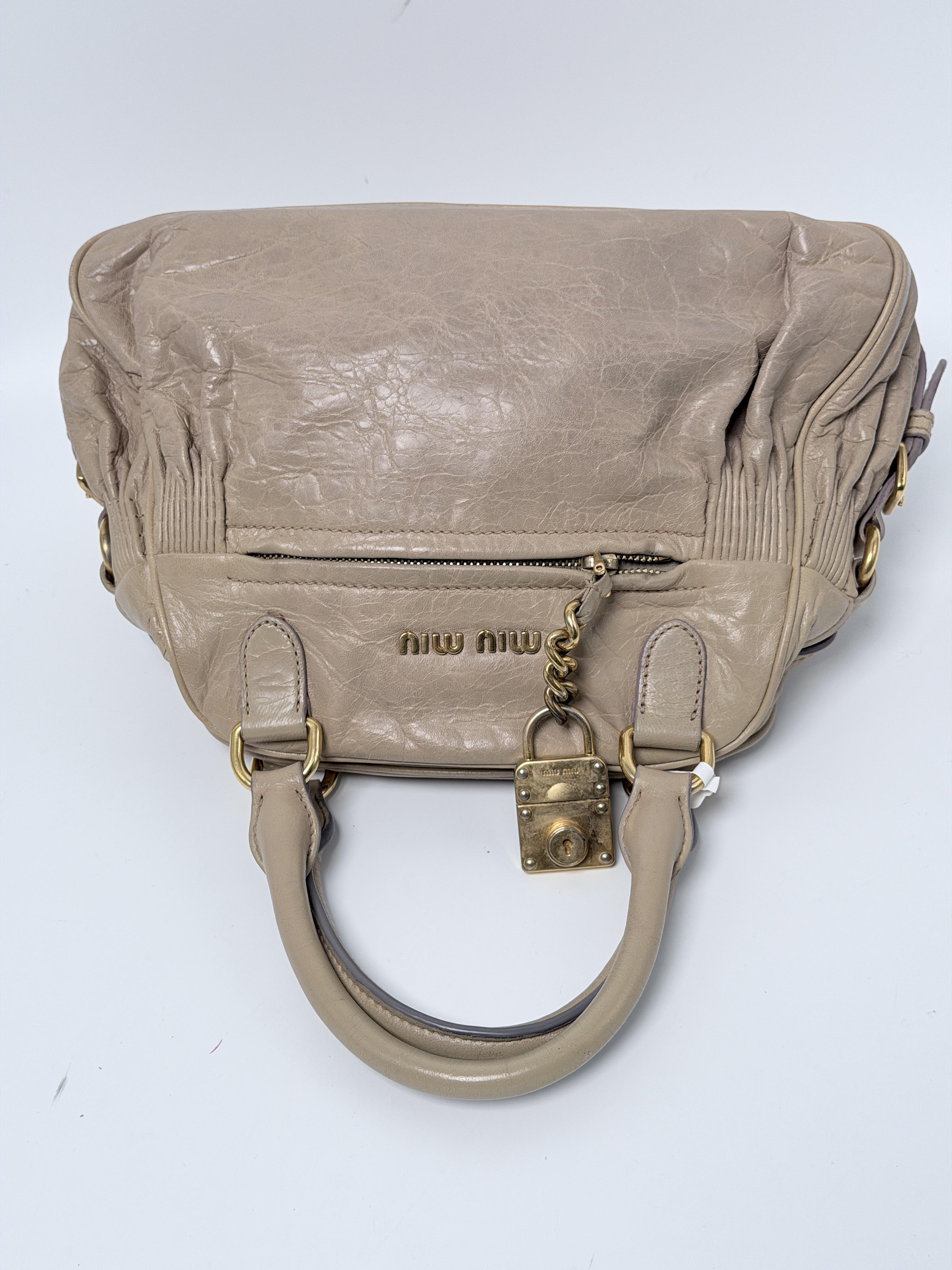 Beige Vitello Lux Charm Top Hanndle Handbag Shoulder Bag JA546MM