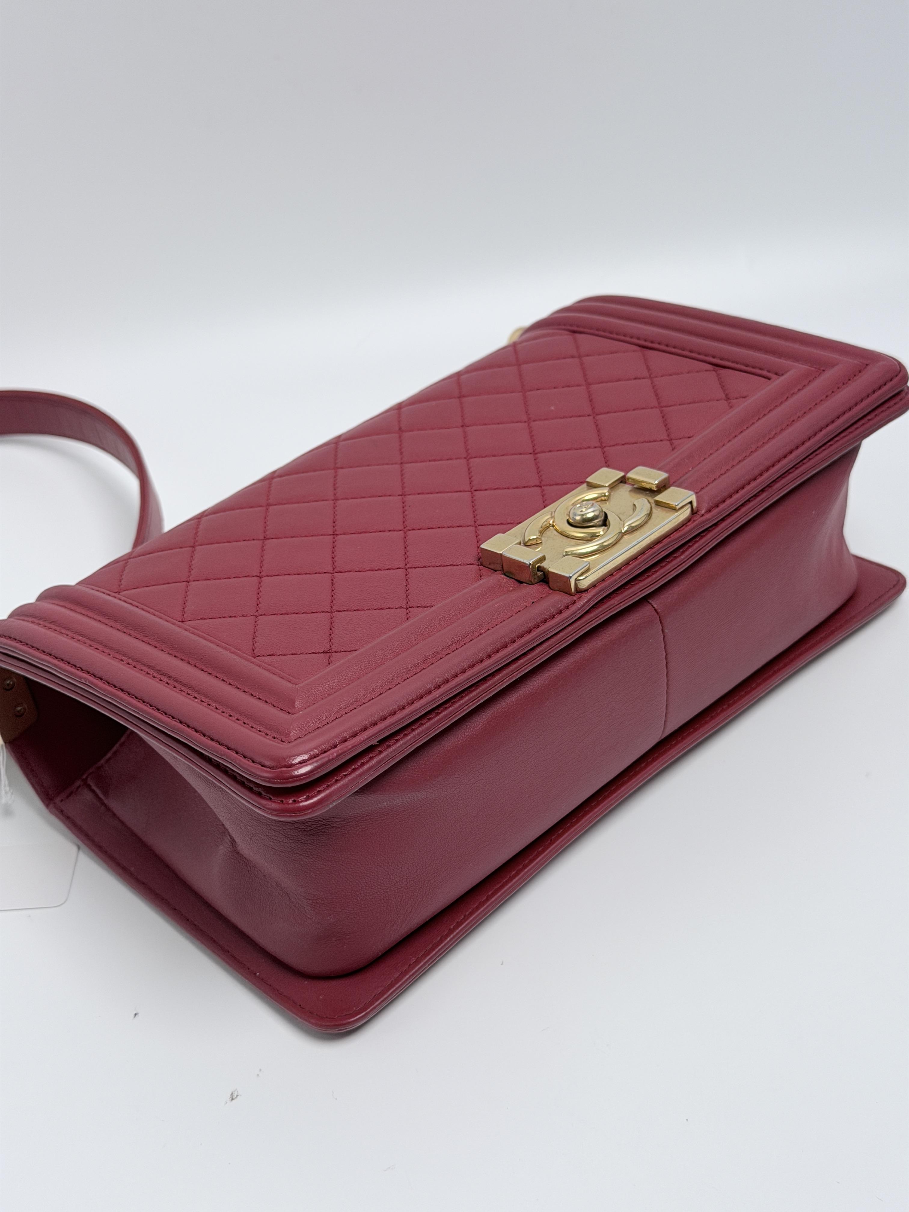 Quilted Lambskin Old Medium Boy Flap Shoulder Bag Dark Red JE452CC