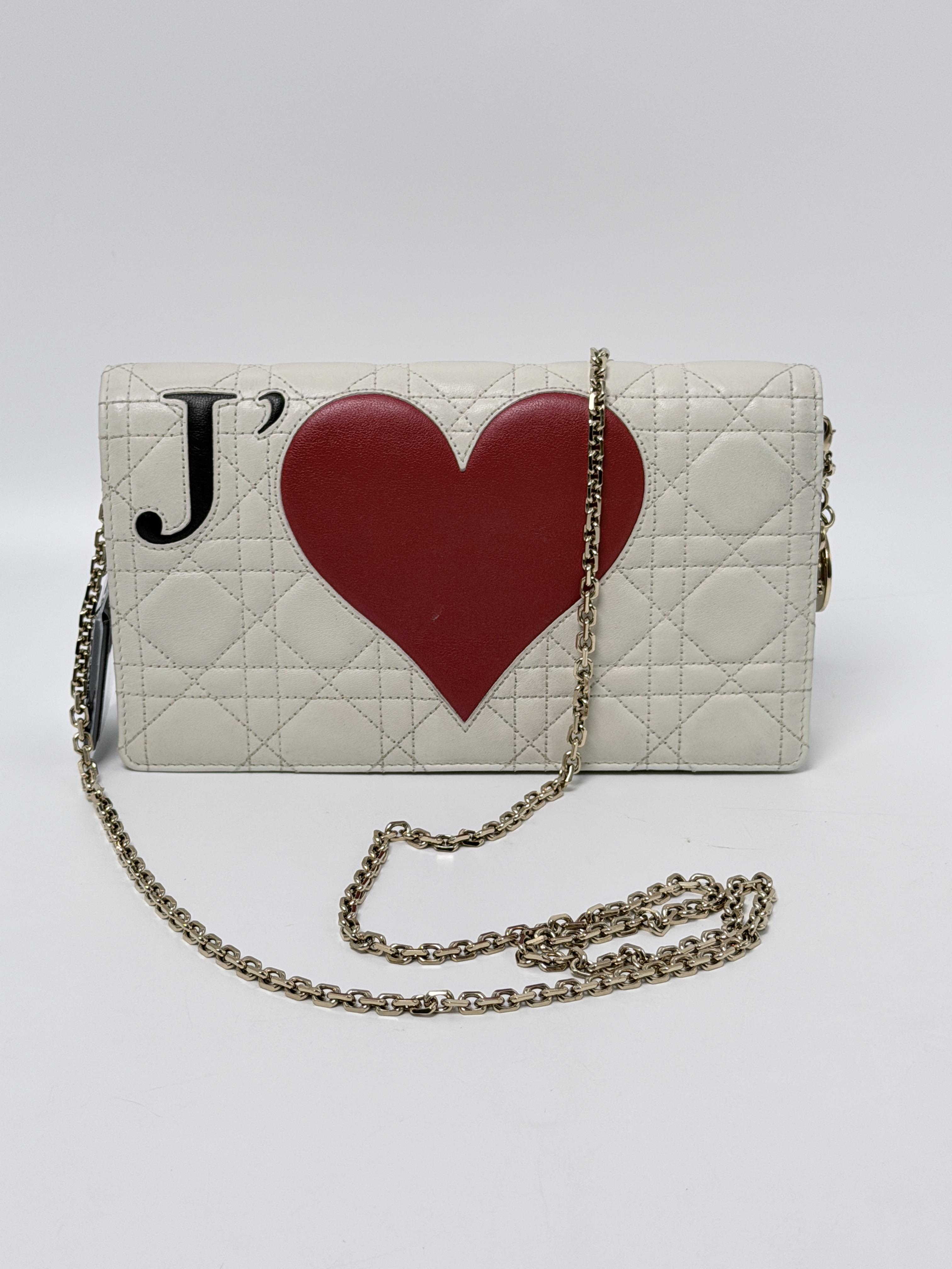 Christian Dioramour Lady Clutch on Chain White Heart WOC JD1054DR