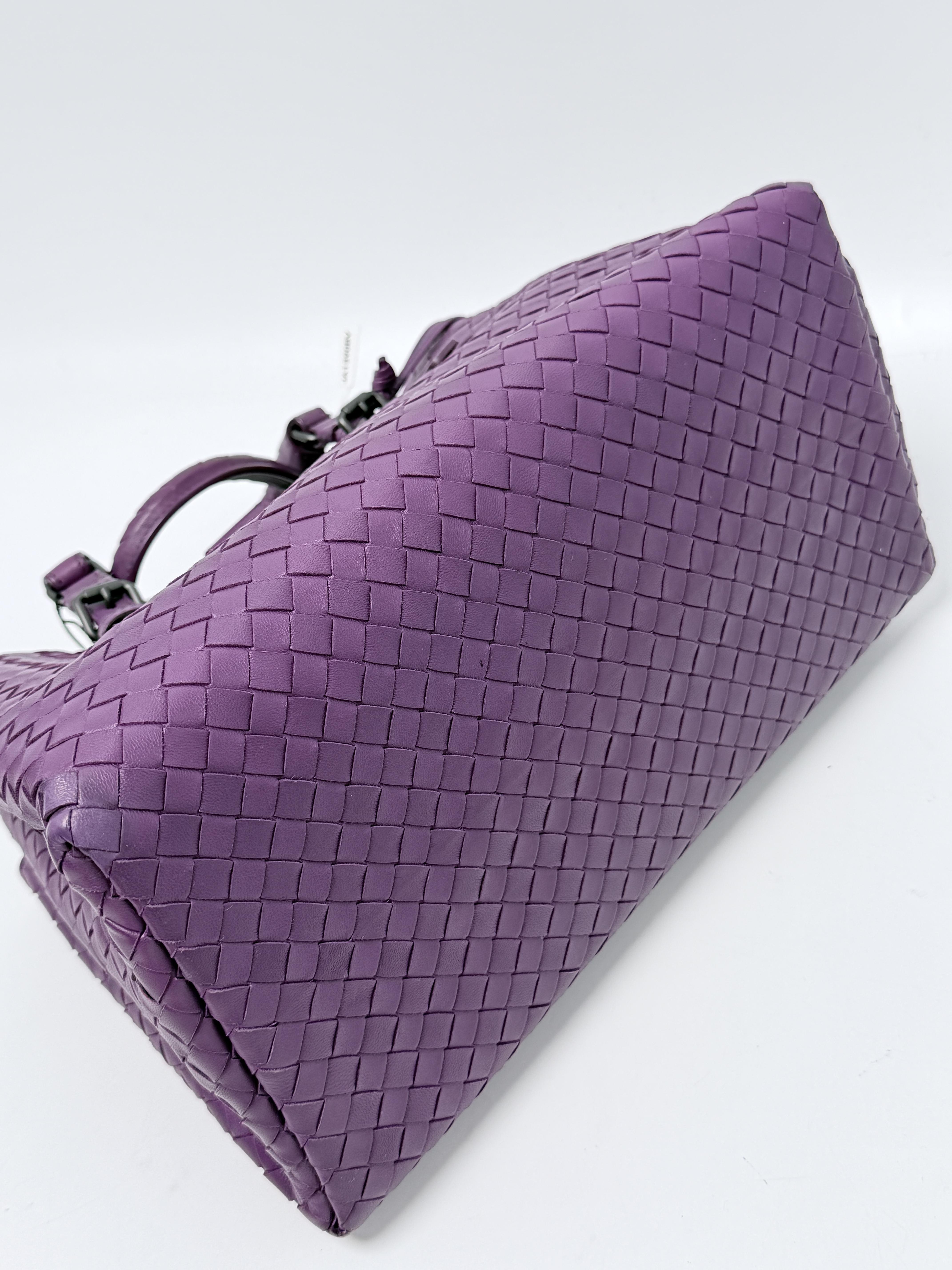 Intrecciato Roma Tote Bag Purple Handle Handbag JA1390BV