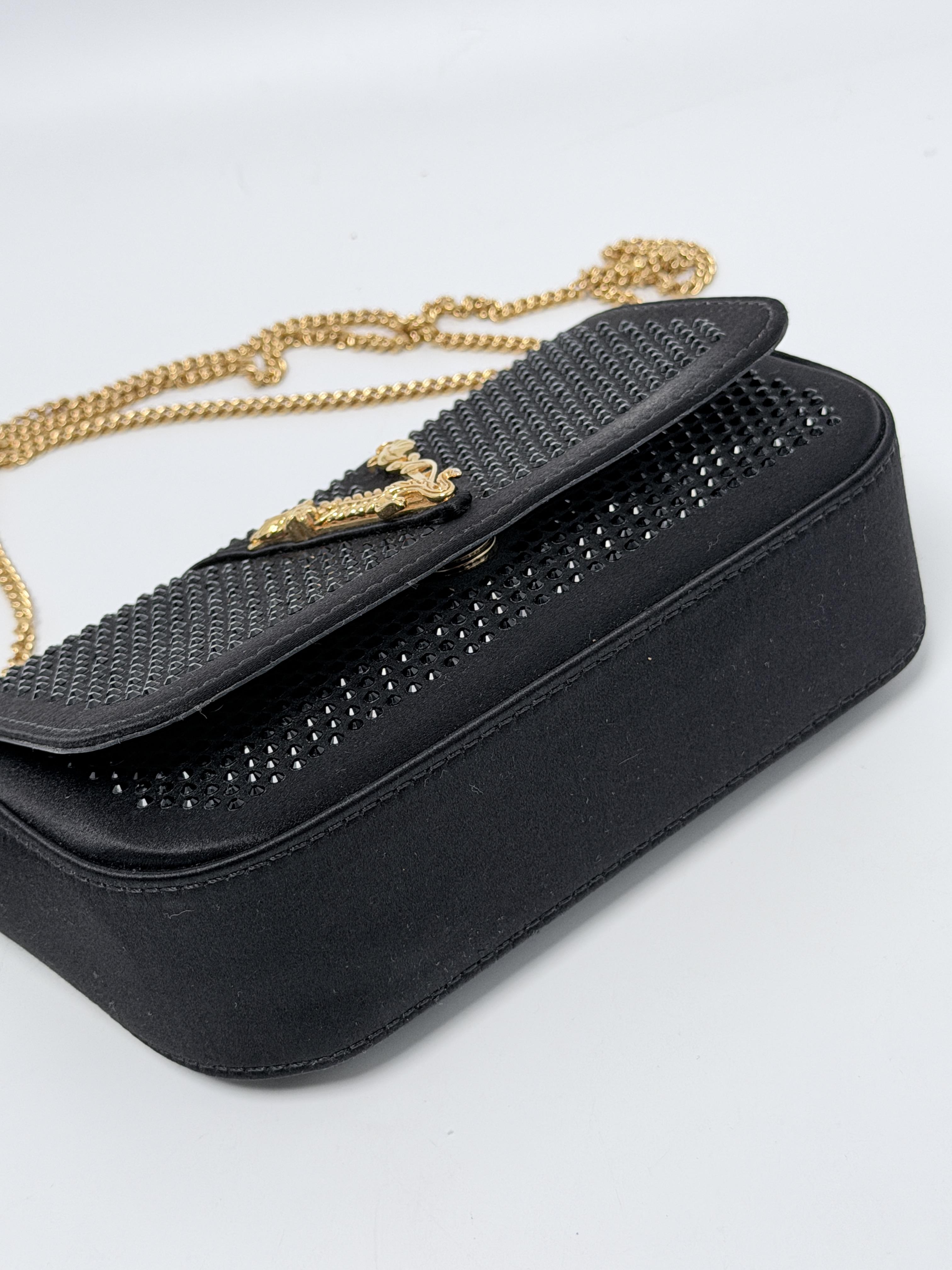 Virtus Barocco Crystal Embellished Flap Crossbody Clutch Bag Black Gold JD1372VS
