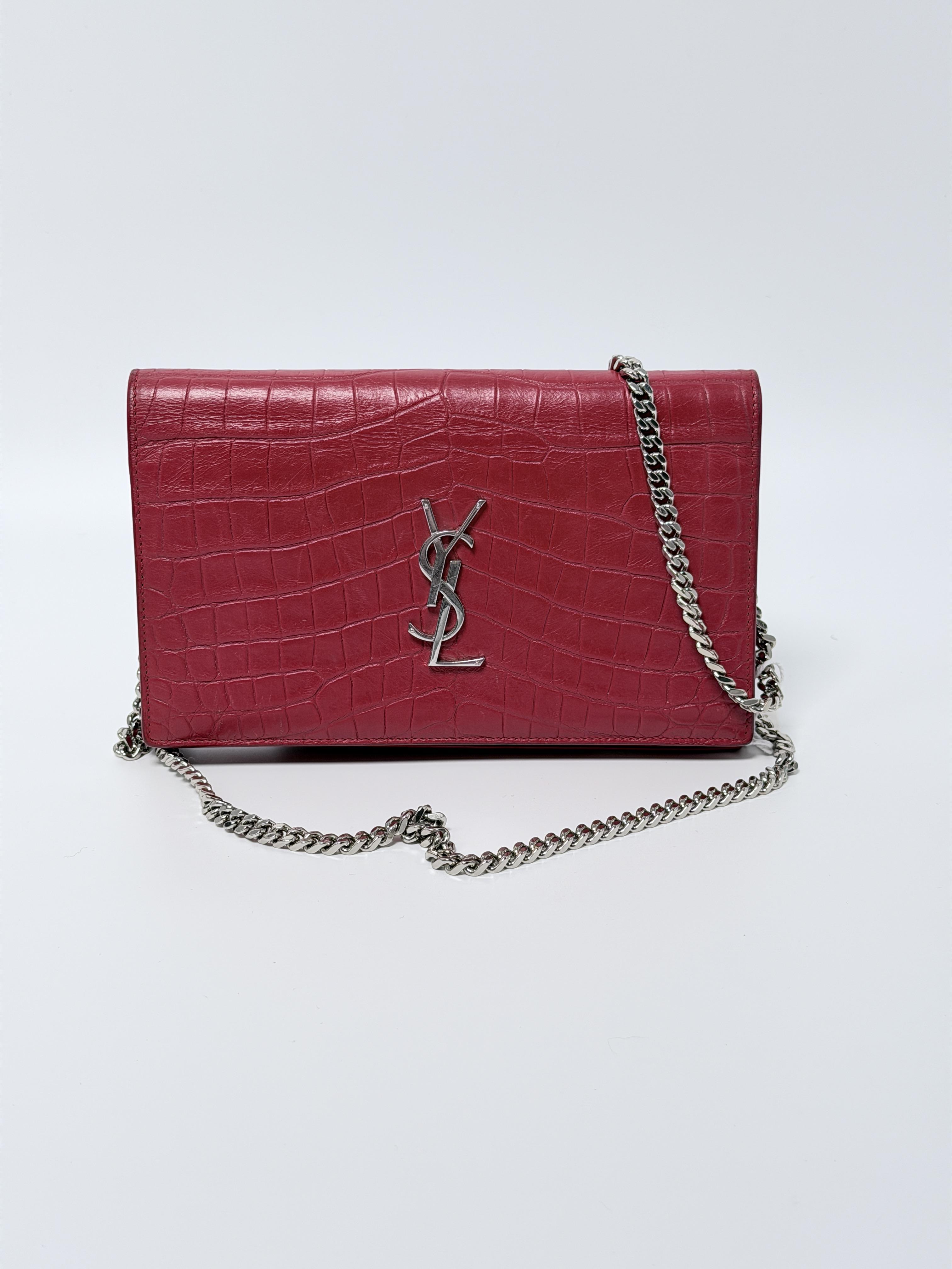 Pre-owned Yves Saint Laurent Leather Crossbody Bags Saint Laurent YSL Crocodile Embossed Chain Wallet Shoulder Bag JX213YS