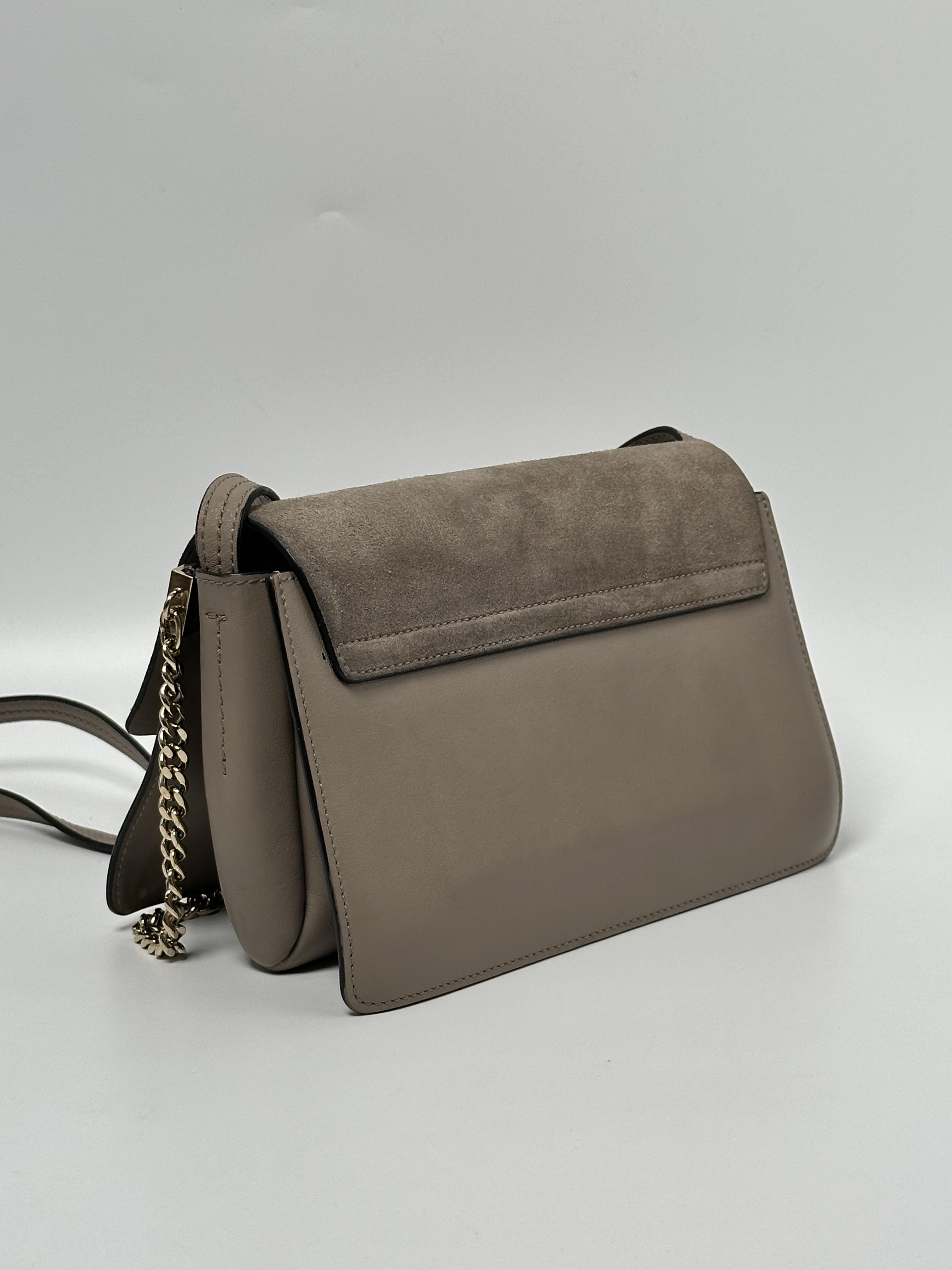 Pre-owned Chloé Suede-textured flap with smooth exterior and textile lining Shoulder Bags Taupe Faye Small Shoulder Crossbody Bag JD651CHL