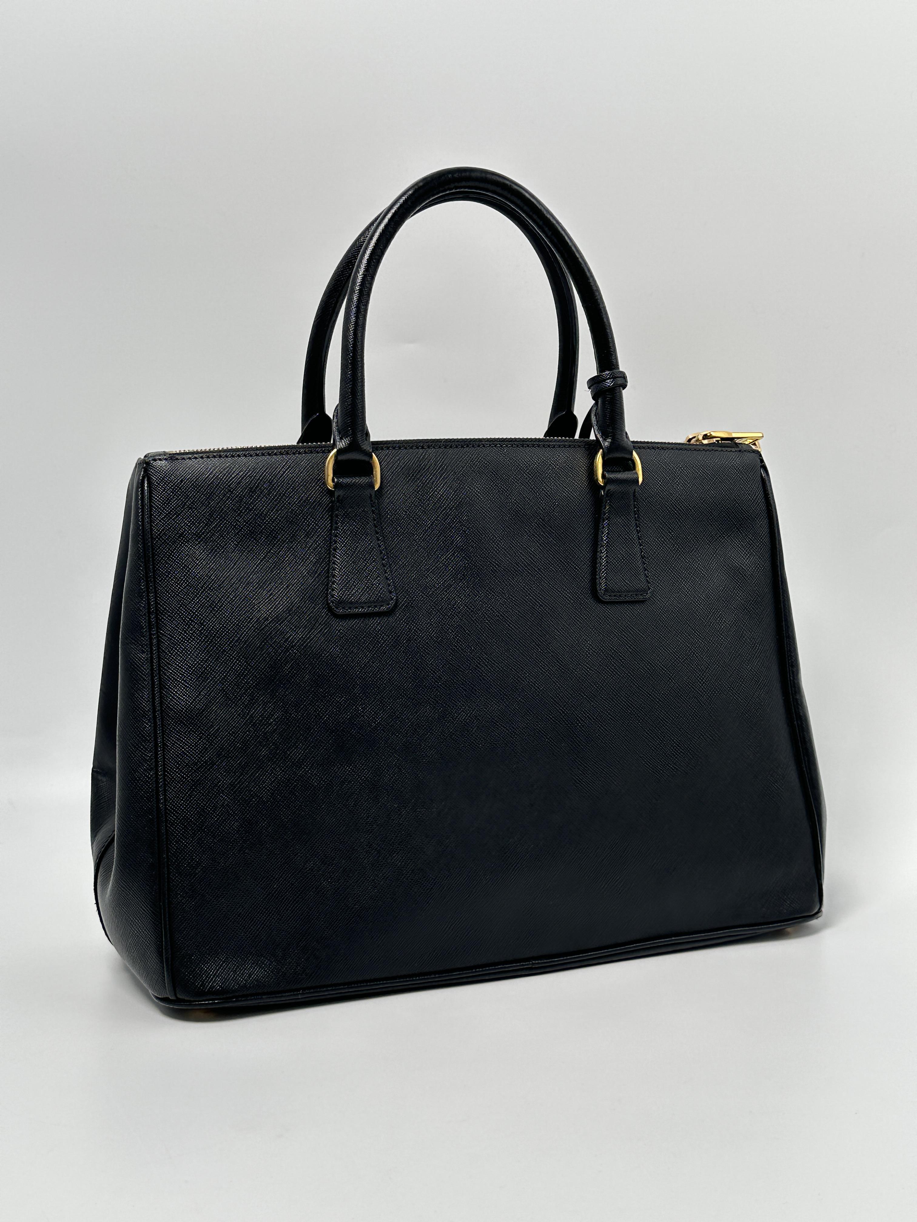 Galleria Saffiano Two Zip Top Handle Bag Black Gold Hardware ZS046PR