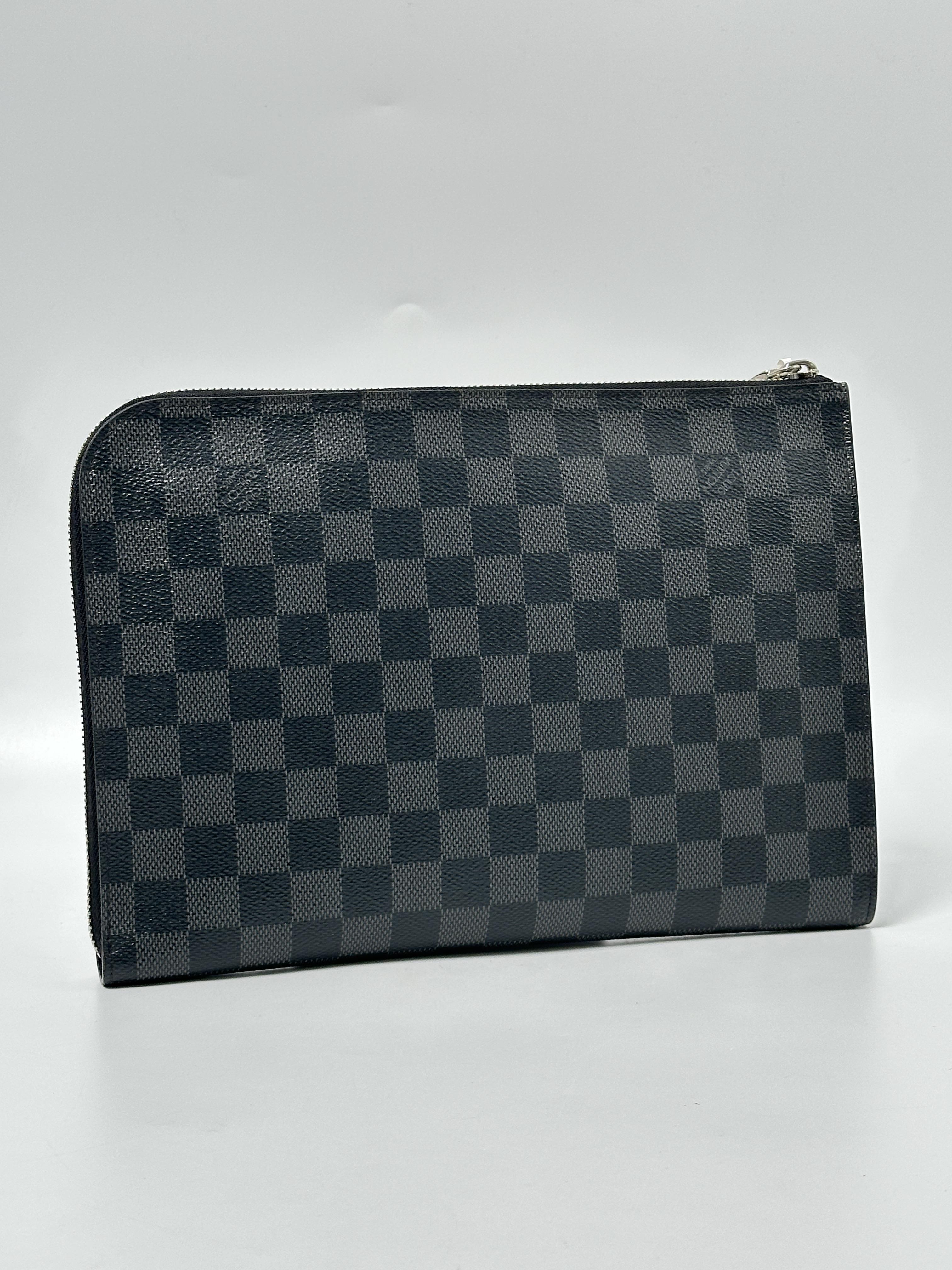 Pre-owned Louis Vintage CANVAS Clutches & Wristlets Louis Vuitton Damier Graphite Pochette Jour Clutch Bag JA893LV