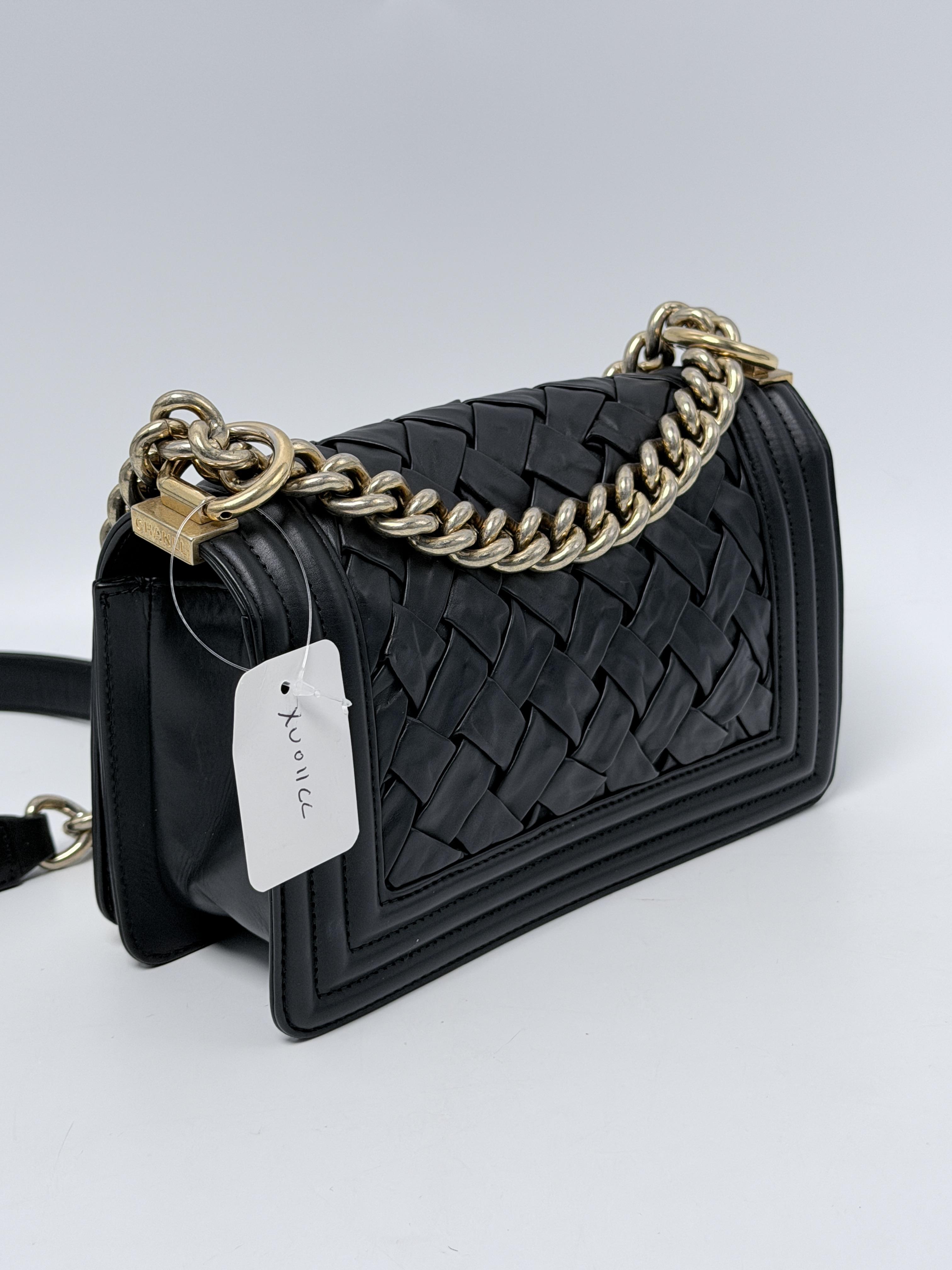 Boy Bag Black Braided Old Medium Flap Shoulder Crossbody Handbag XU011CC
