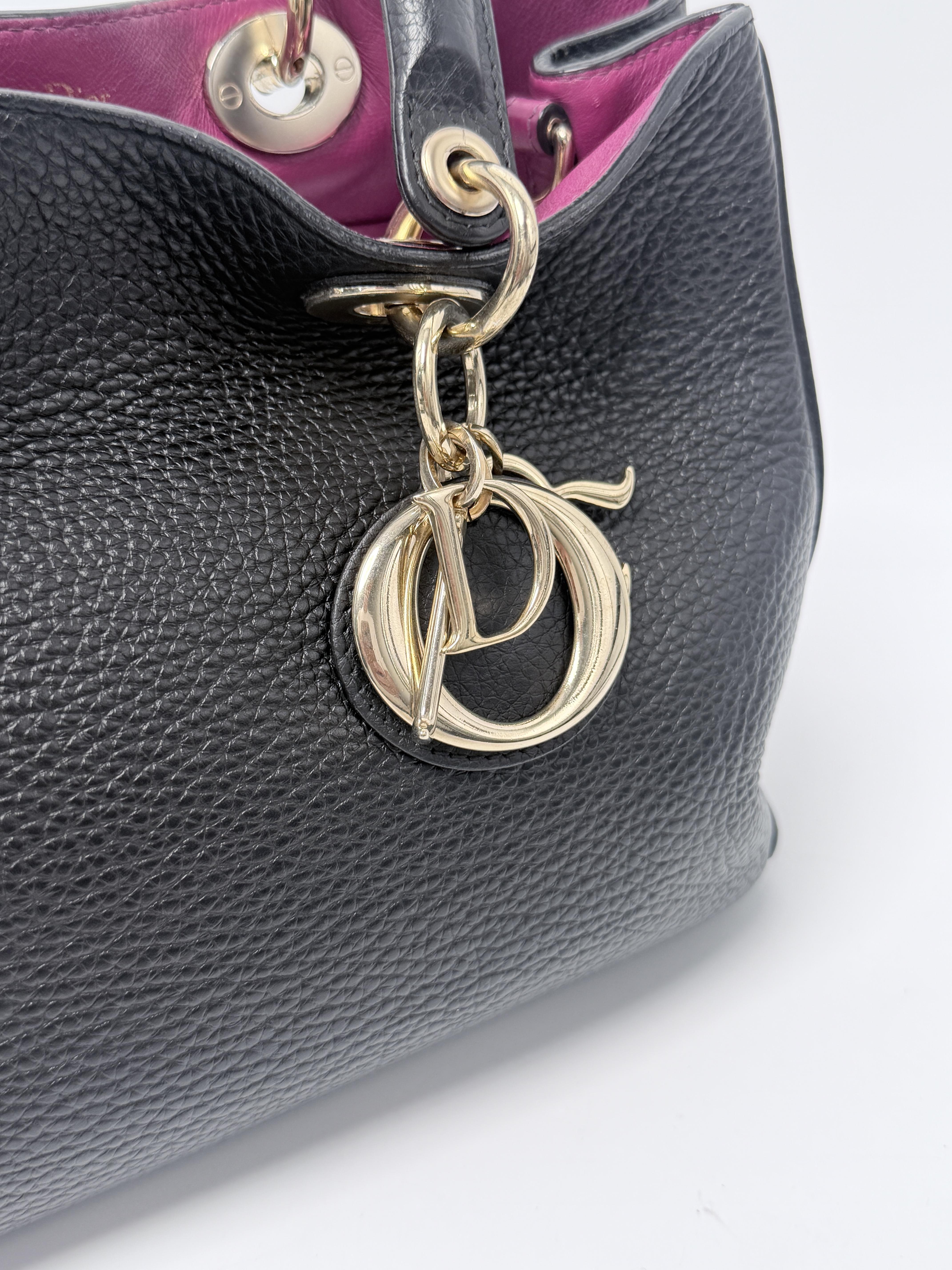 Diorissimo Tote Bag Black Grained Pink Crossbody Handbag ZS030CD