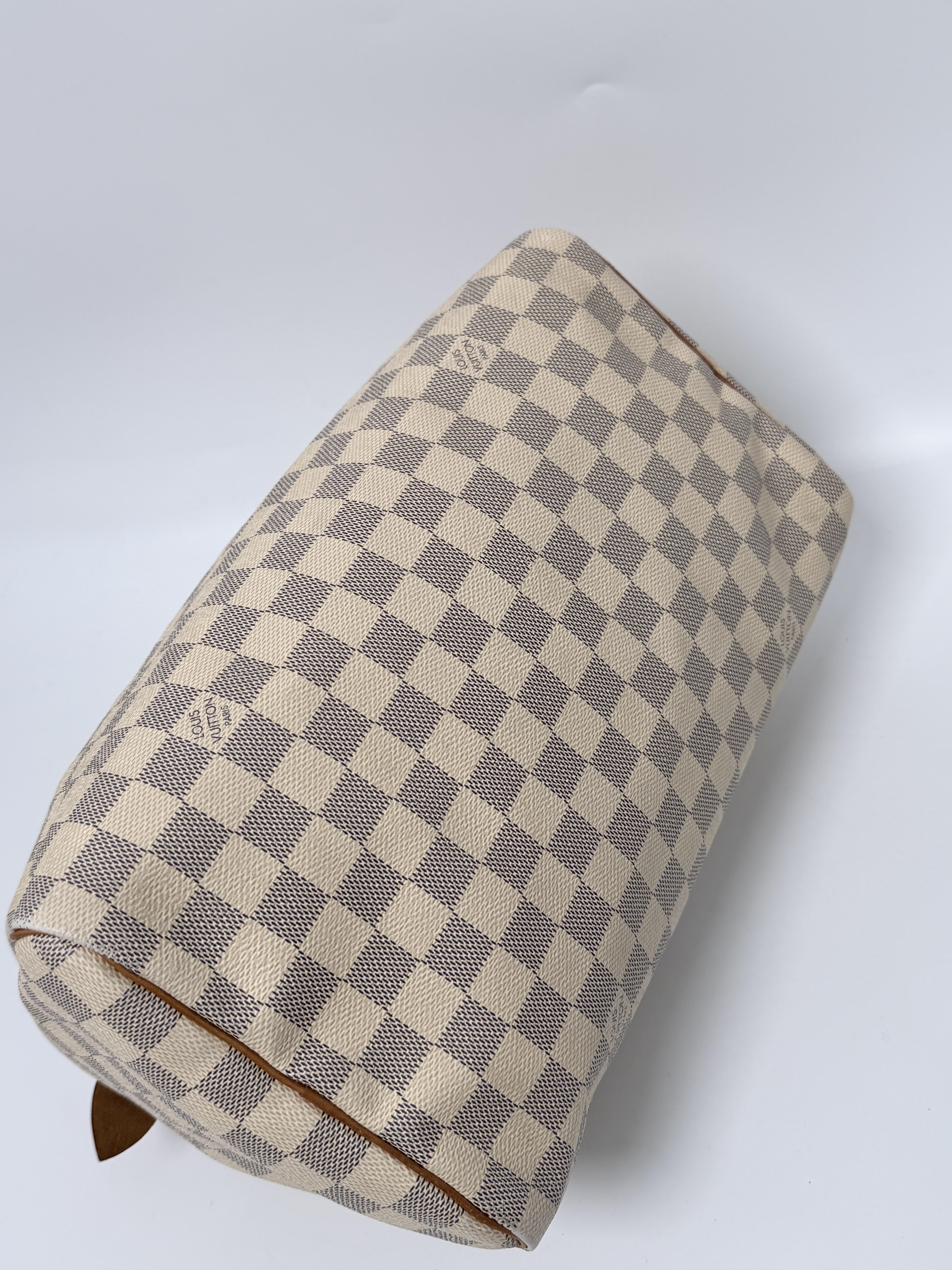 Damier Azur Speedy 30 Handle Handbag Shoulder Bag White JE543LV