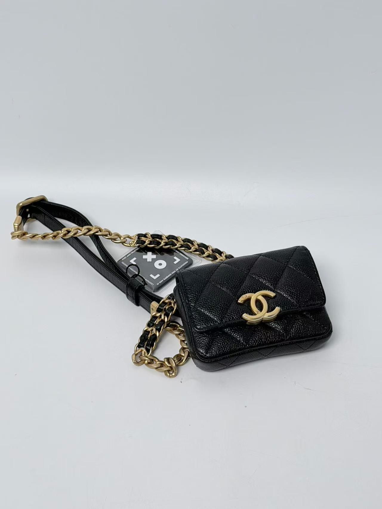 Framing Chain Quilted Grained Caviar Mini Flap Bag HB001CC