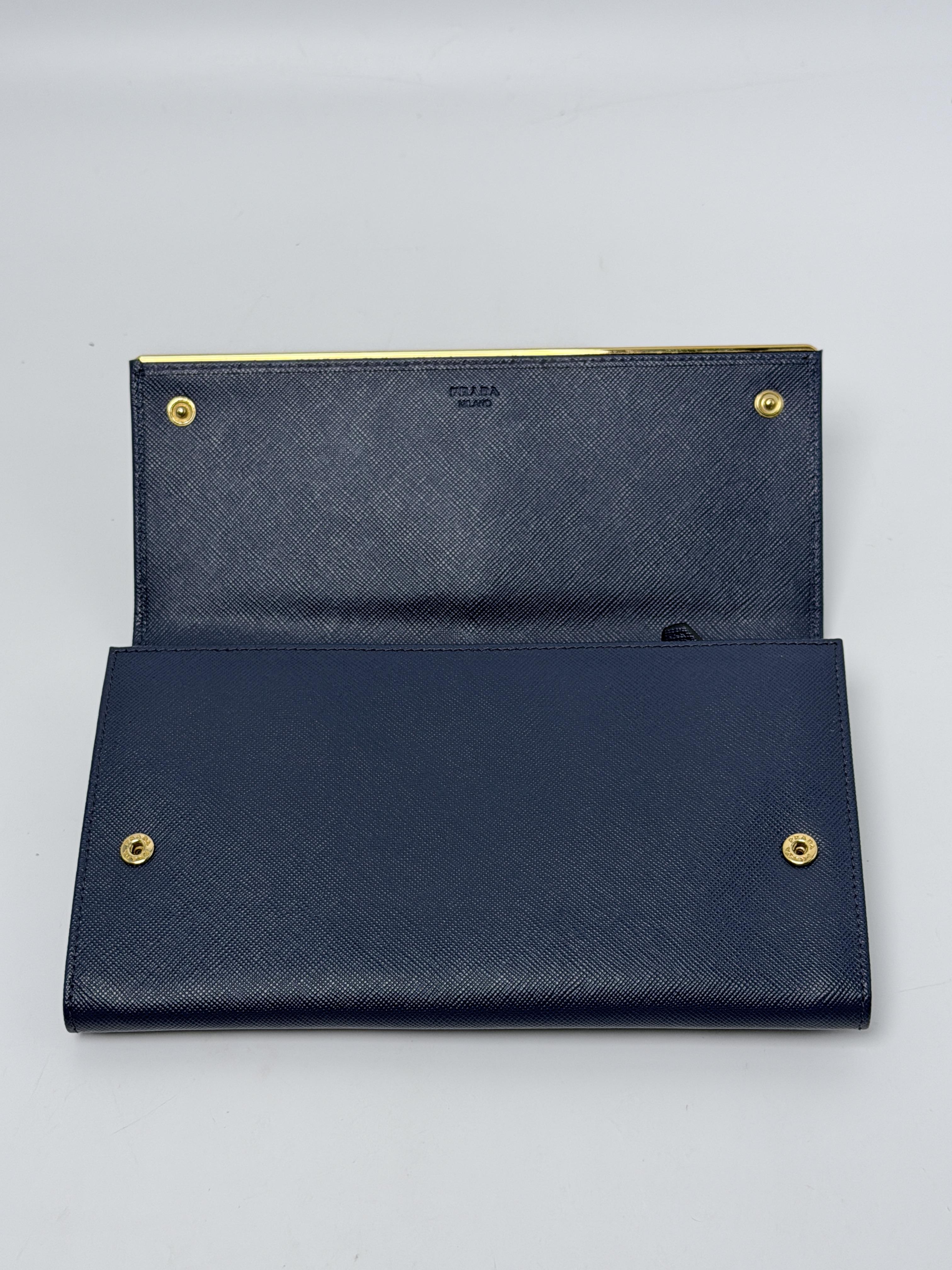 Saffiano Metal Bar Continental Long Flap Wallet Bluette JD1361PR
