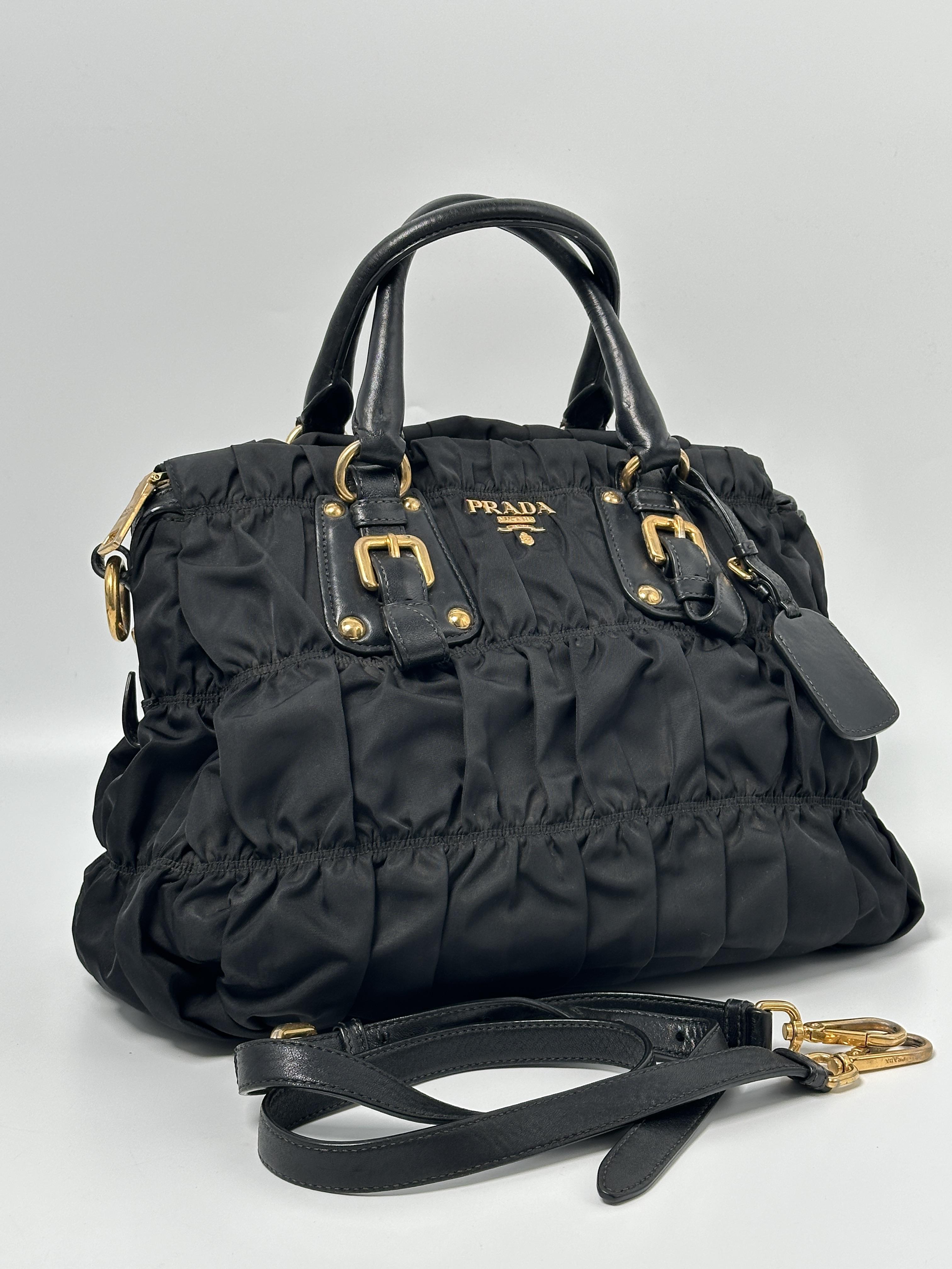 Pre-owned PRADA nylon Shoulder Bags Black Tessuto Gaufre 2 Way Satchel Shoulder Bag Top Handle Handbag JA1042PR