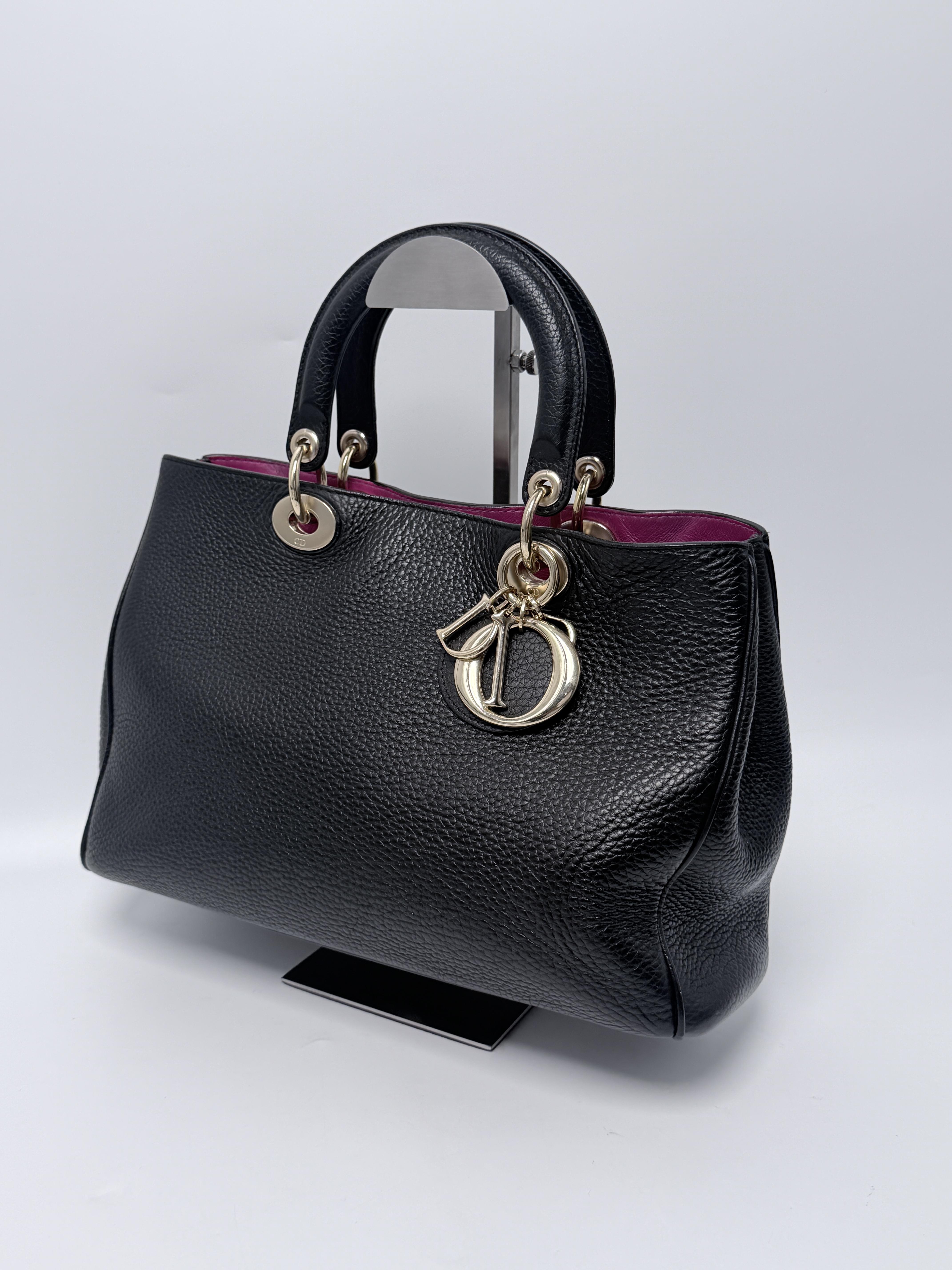 Diorissimo Tote Bag Black Grained Pink Crossbody Handbag ZS030CD