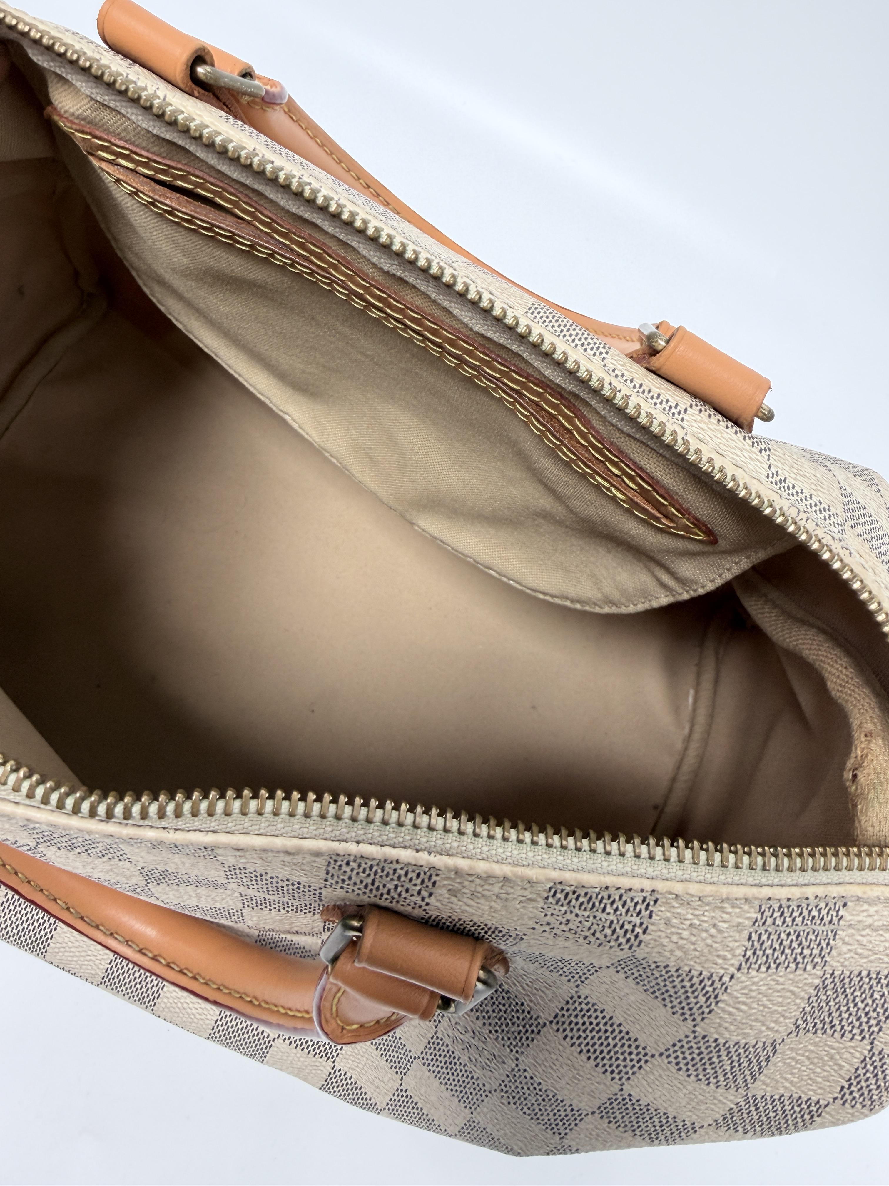 Damier Azur Speedy 30 Handle Handbag Shoulder Bag White JD328LV