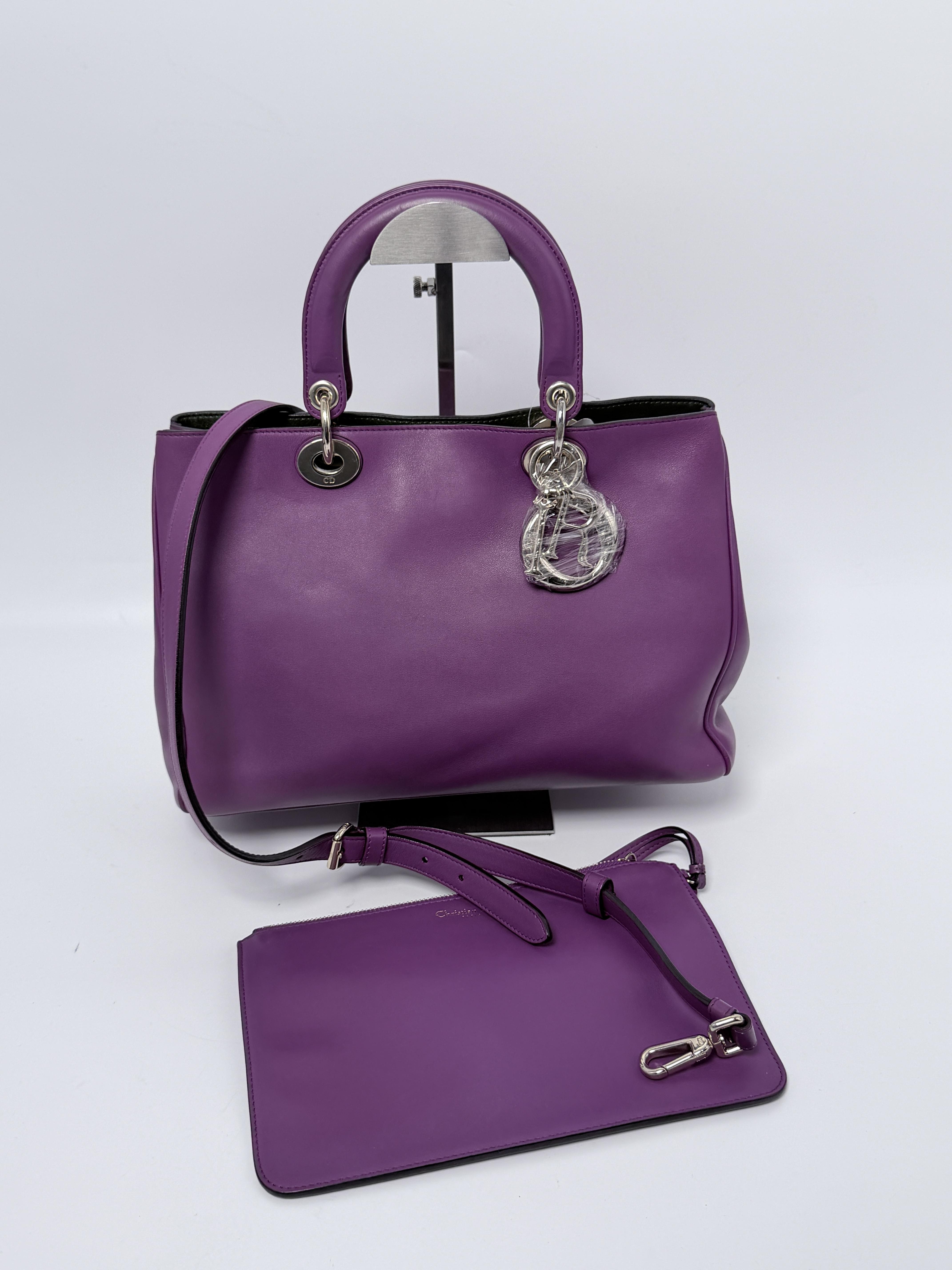 Pre-owned Dior leather Shoulder Bags Christian Diorissimo Tote Shoulder Bag Purple ZS125CD