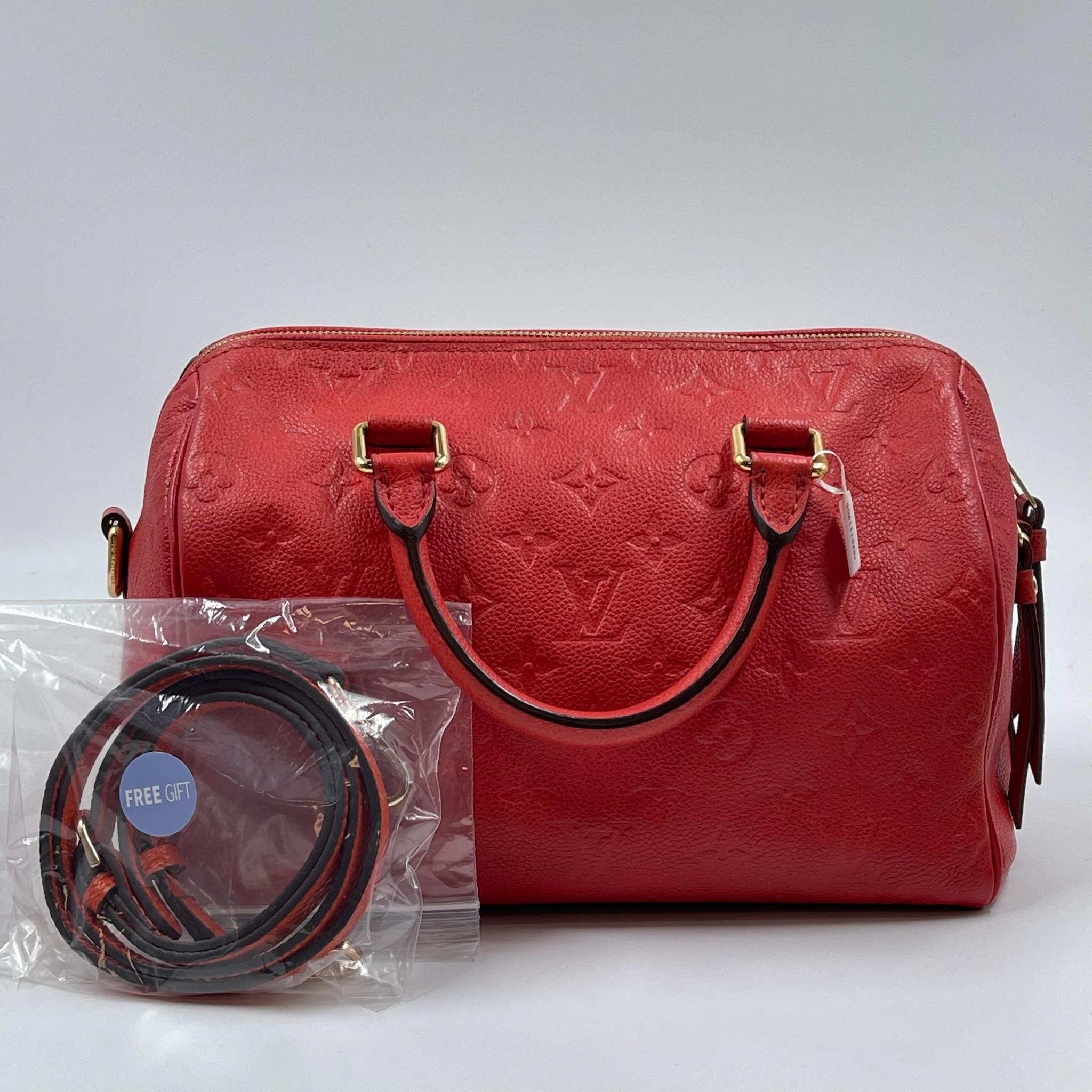Pre-owned Louis Vuitton calfskin Crossbody Bags Speedy Bandoulière 25 Monogram Empreinte Red Handle Handbag LV185Fei