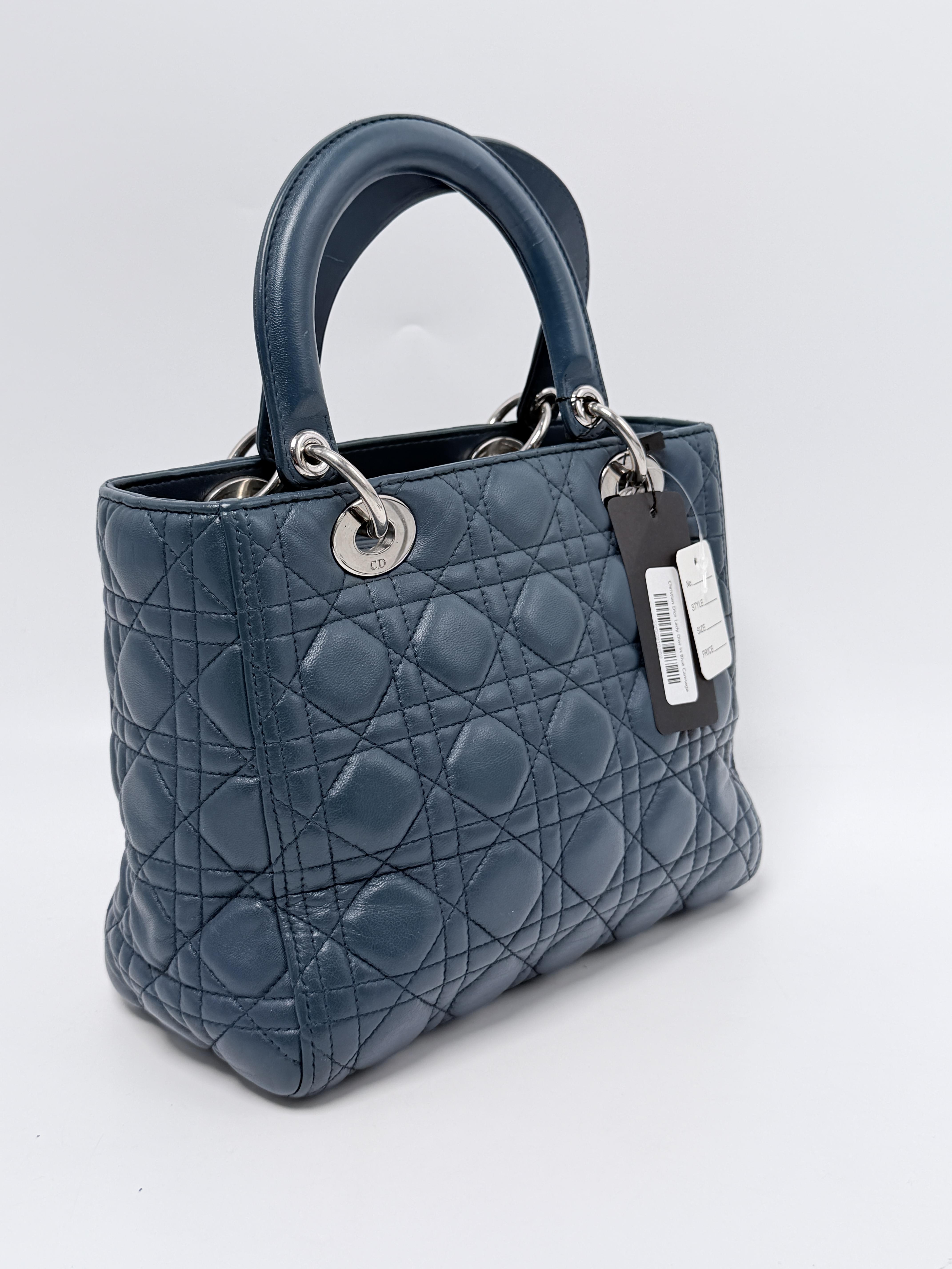 Christian Lady Medium Lambskin Cannage Blue Silver Hardware P031CD