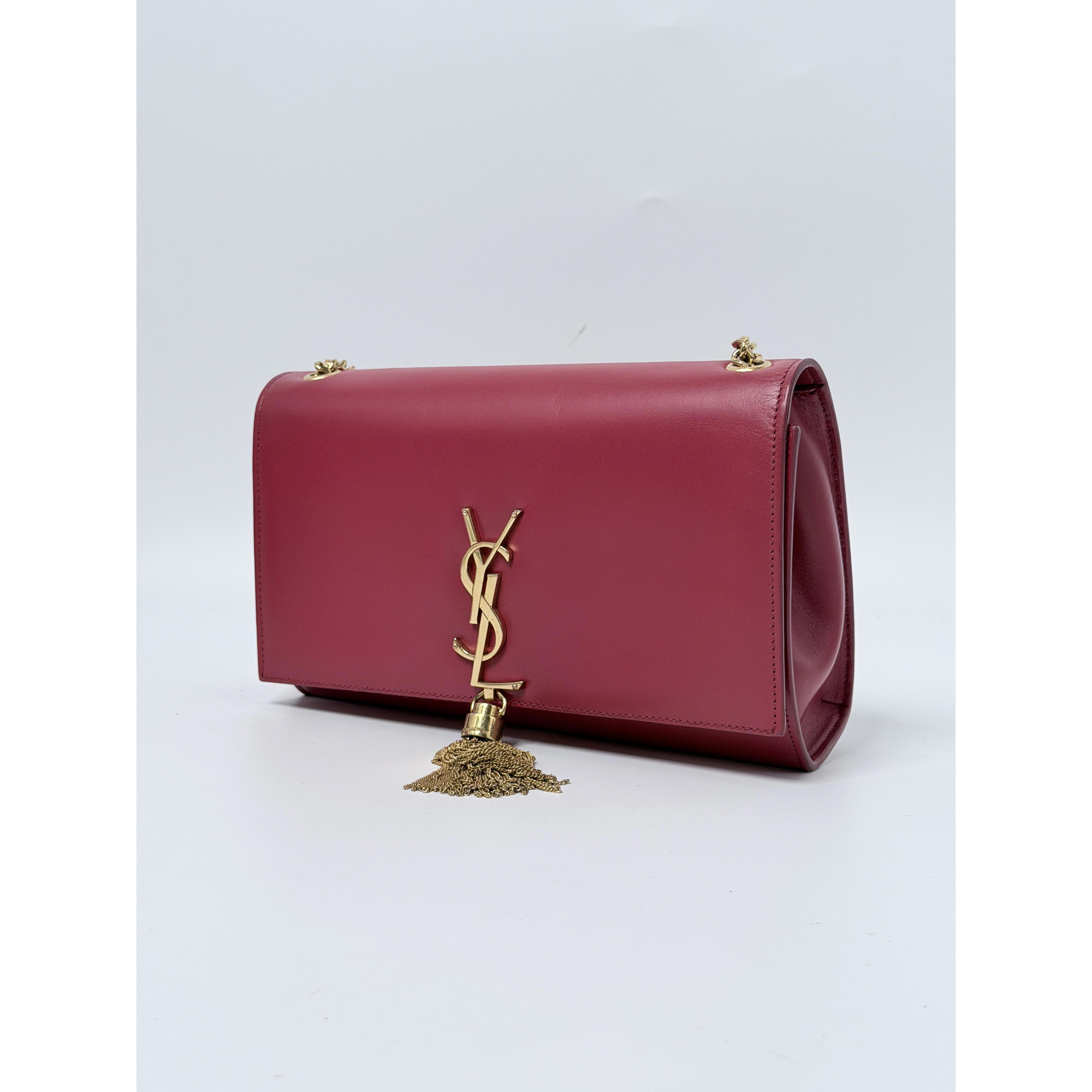 Saint Laurent Kate Red Gold Medium Tassel Chain Crossbody Bag Shoulder Handbag JD041Y
