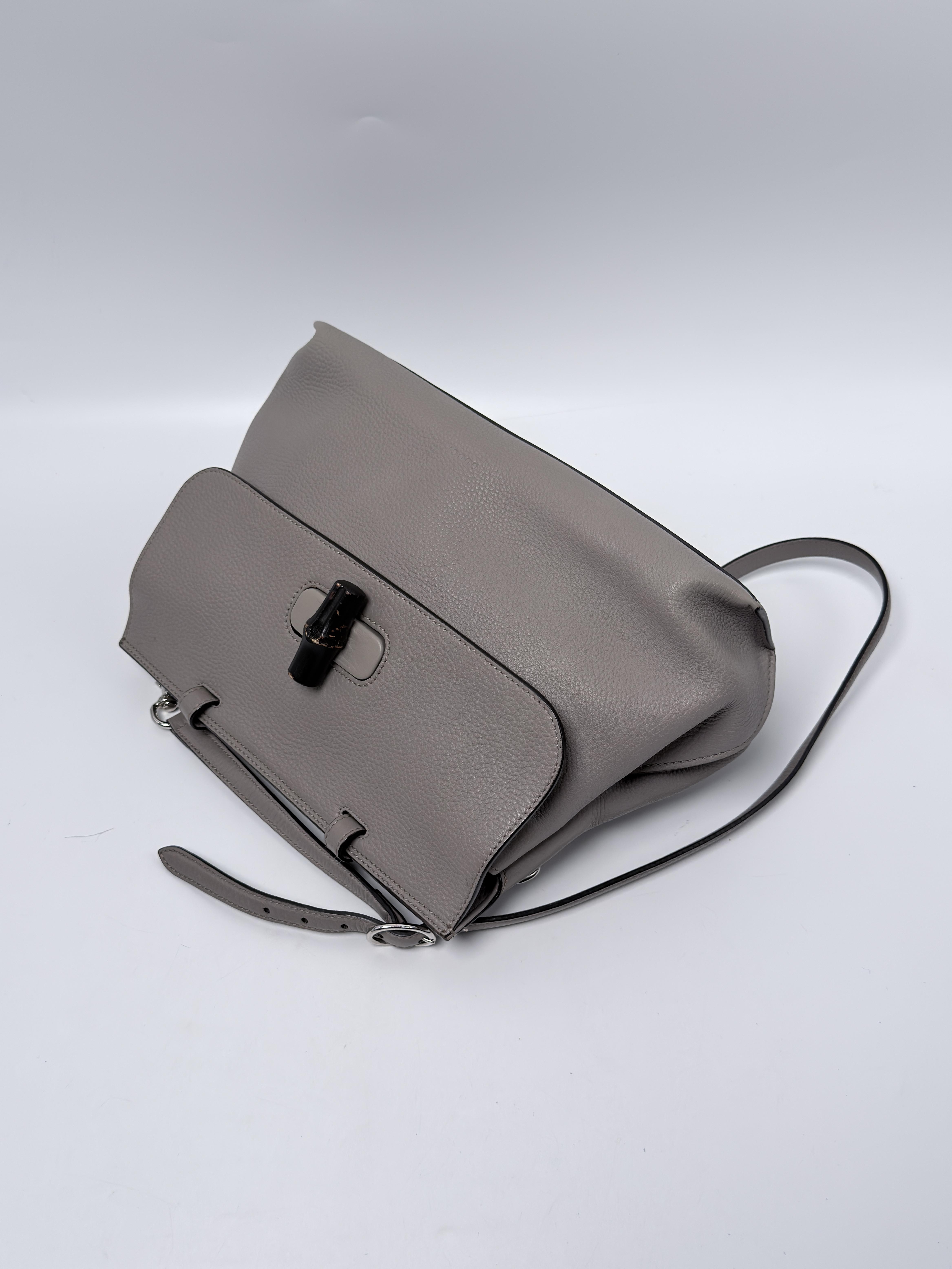 Medium Bamboo Daily Grey Flap Satchel Crossbody Shoulder Bag JD1235GG