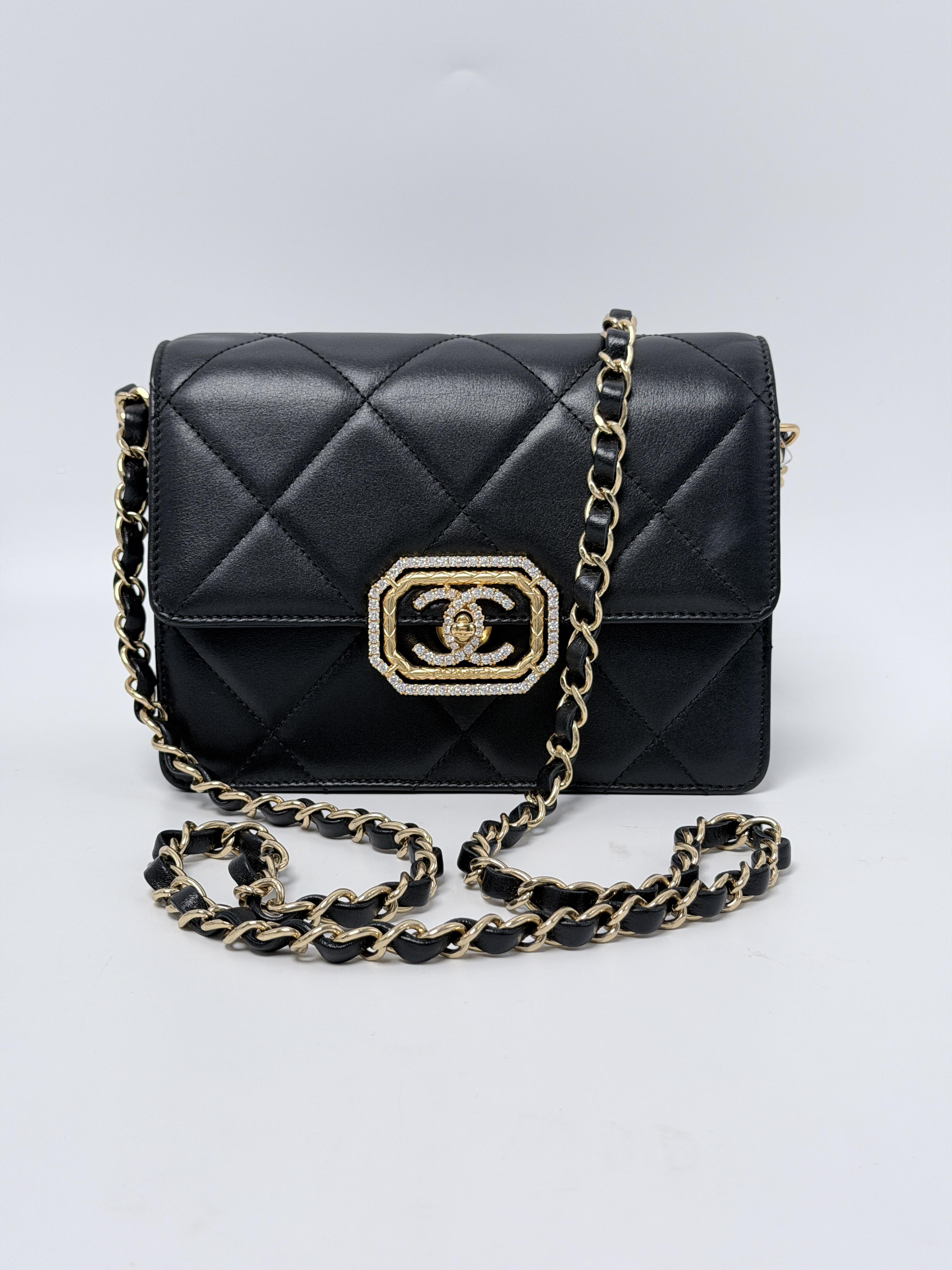 Geometric Crystal CC Frame Lambskin Mini Flap Bag Black ZS071CC