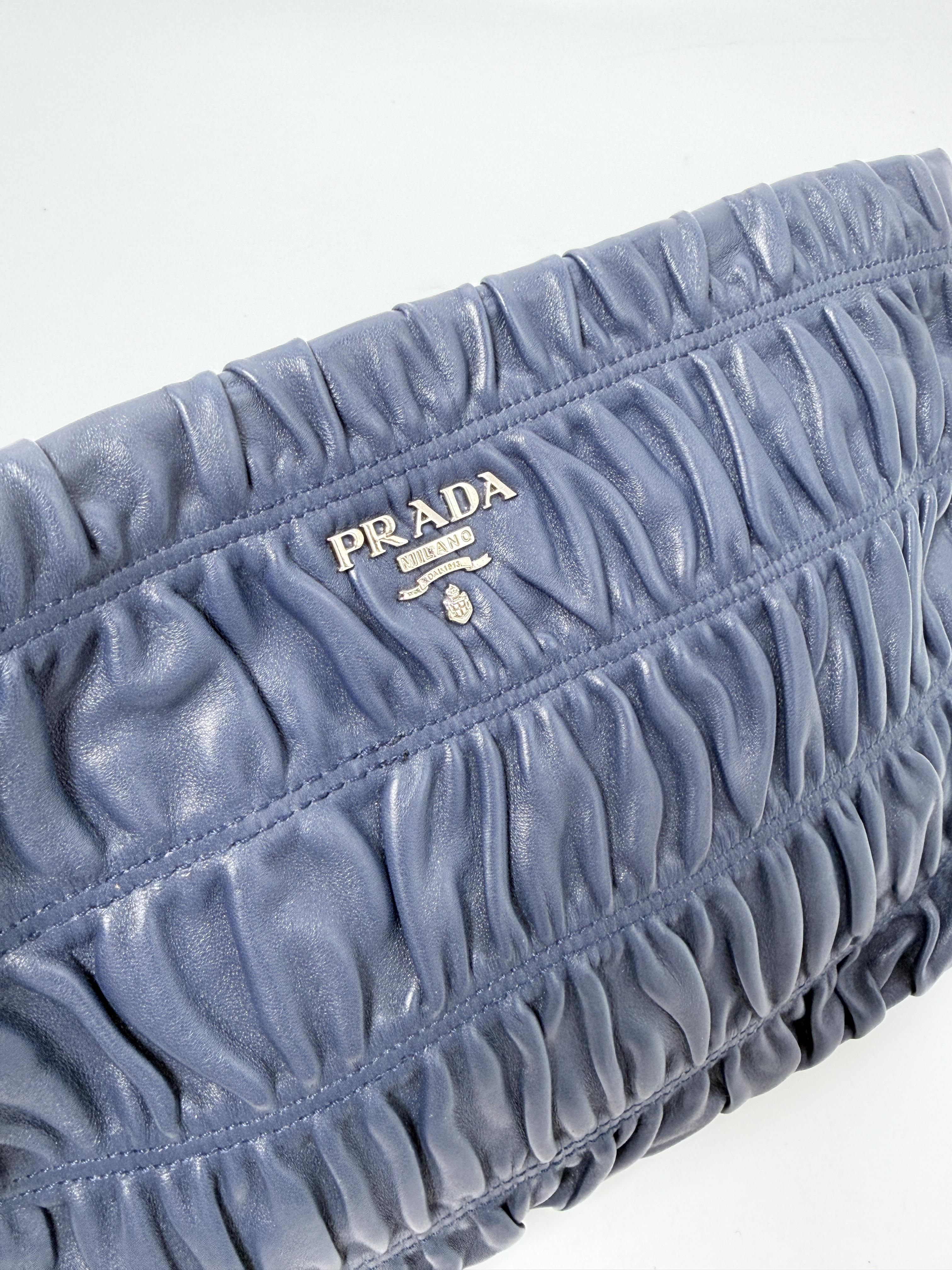 Nappa Gaufre Ruched Zipper Bag Handbag Navy Blue JD1175PR