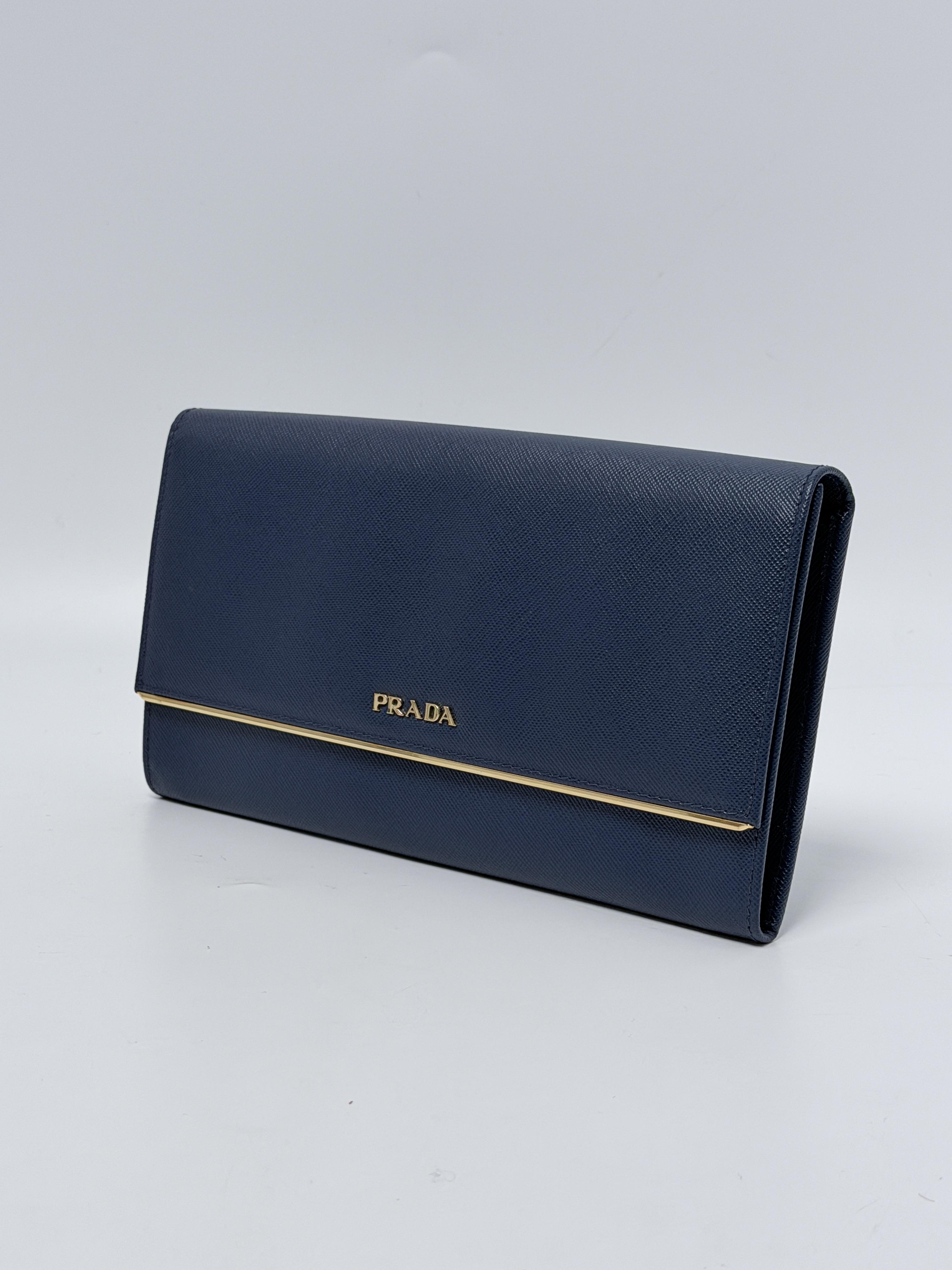 Saffiano Metal Bar Continental Long Flap Wallet Bluette JD1361PR