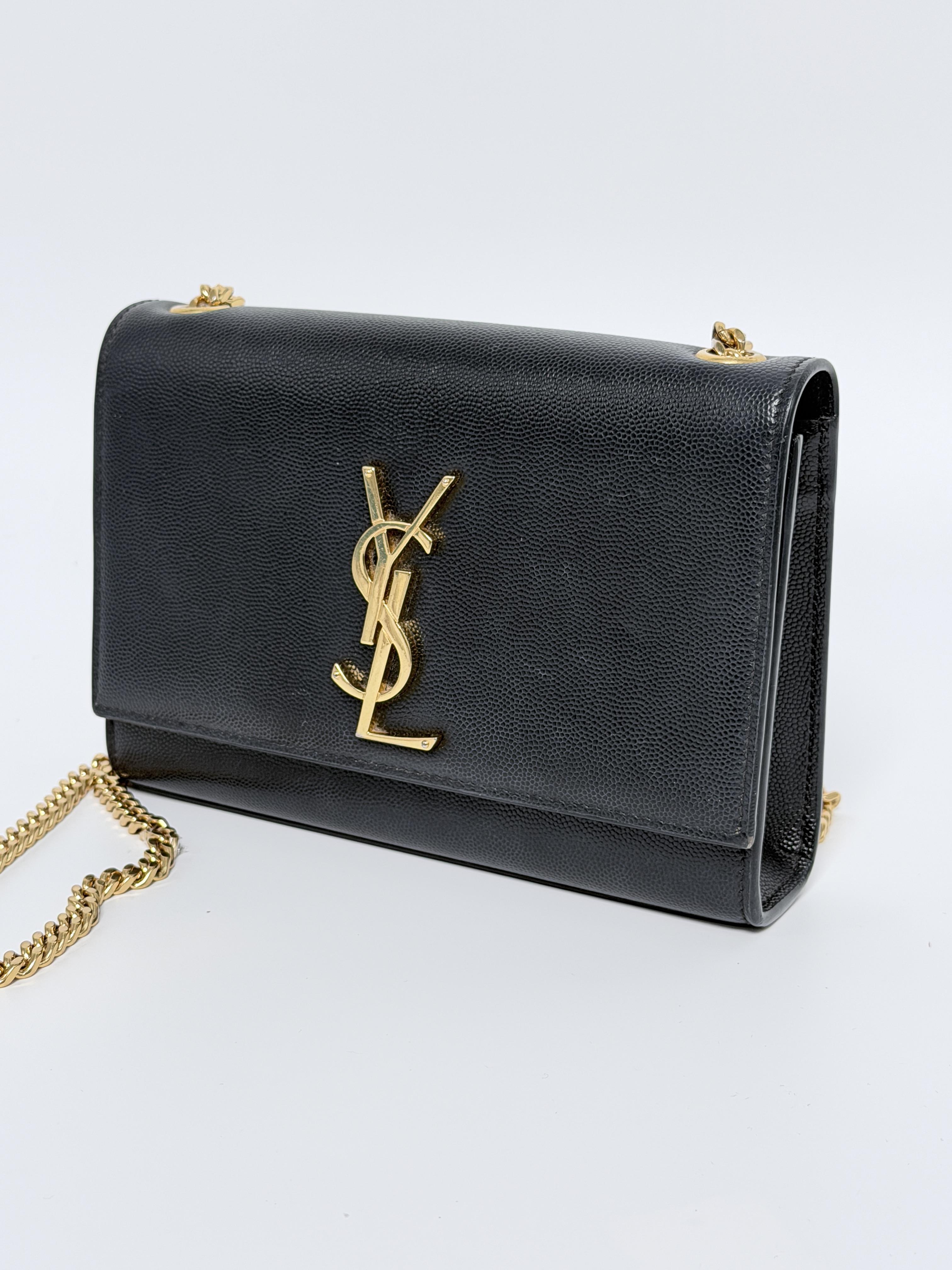 Pre-owned Yves Saint Laurent Grain Leather Crossbody Bags Saint Laurent YSL Monogram Chain Wallet in Black – Gold Hardware HB003YS