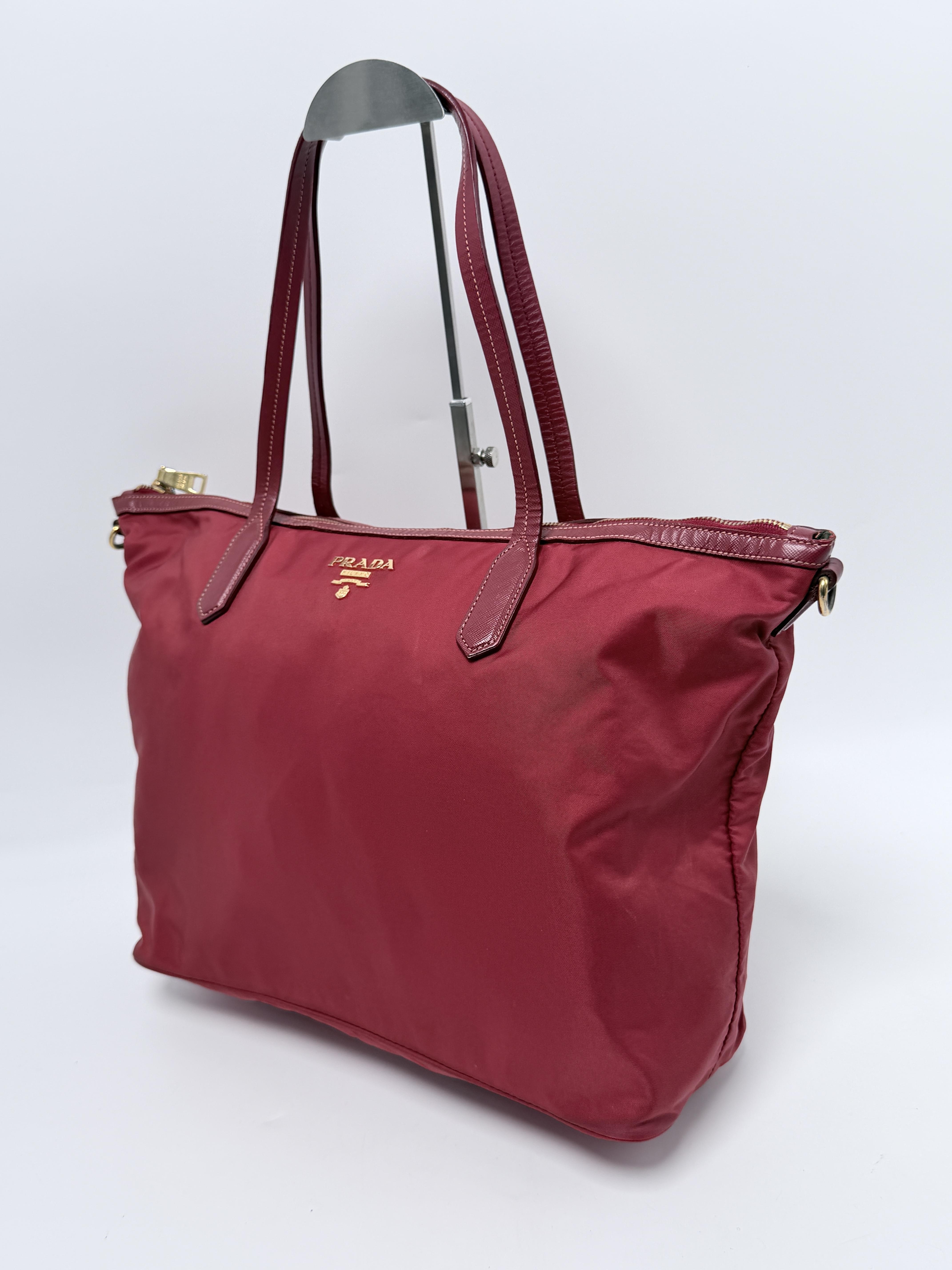 Tessuto Saffiano Leather Trim Top Zip Shoulder Tote Bag Wine Red JD1449PR