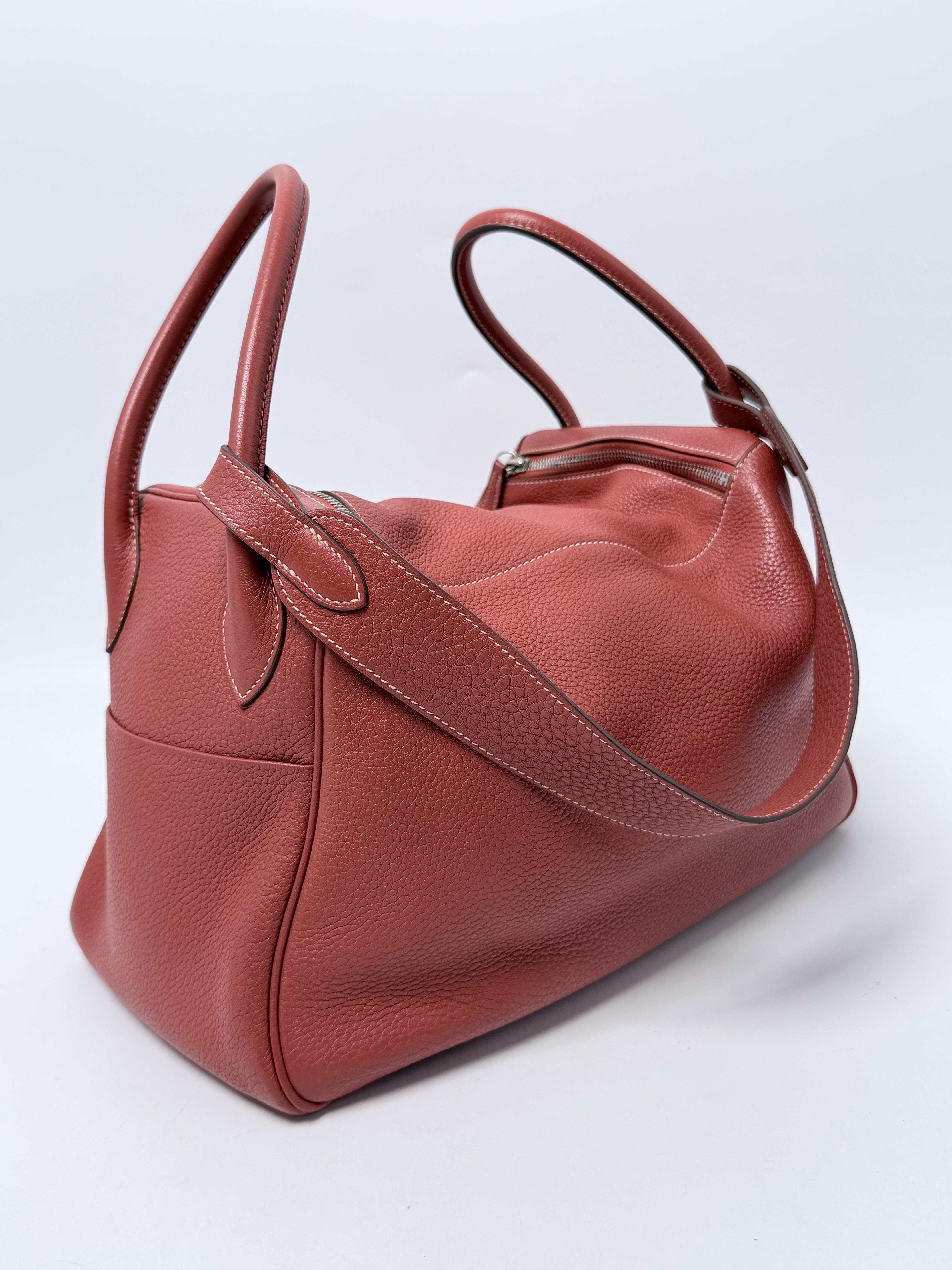 Lindy 34 Red Taurillon Clemence Travel Satchel Shoulder Bag PHW XU011HM
