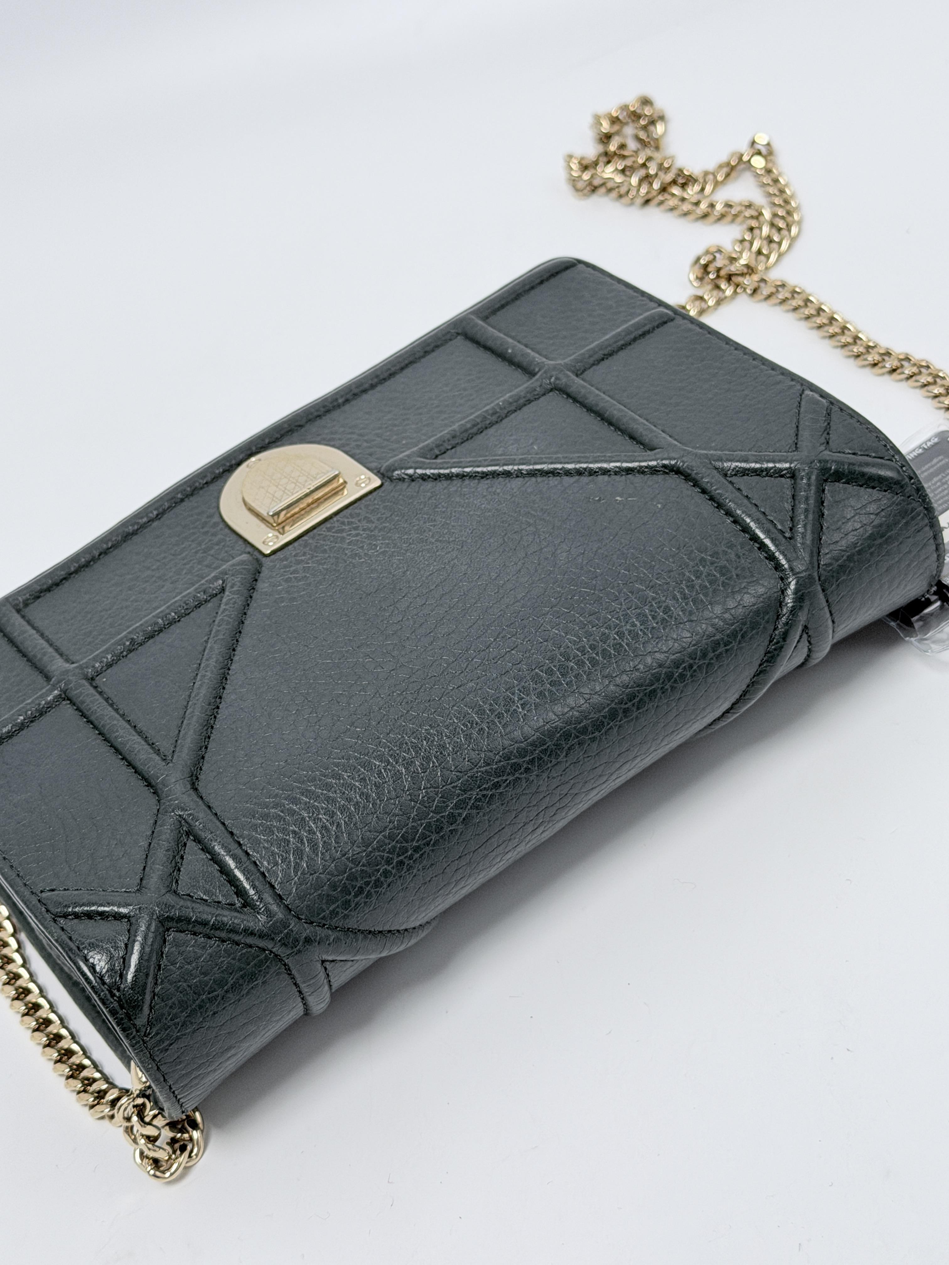 Christian Diorama Wallet on Chain Black Grained Crossbody WOC JD1302DR