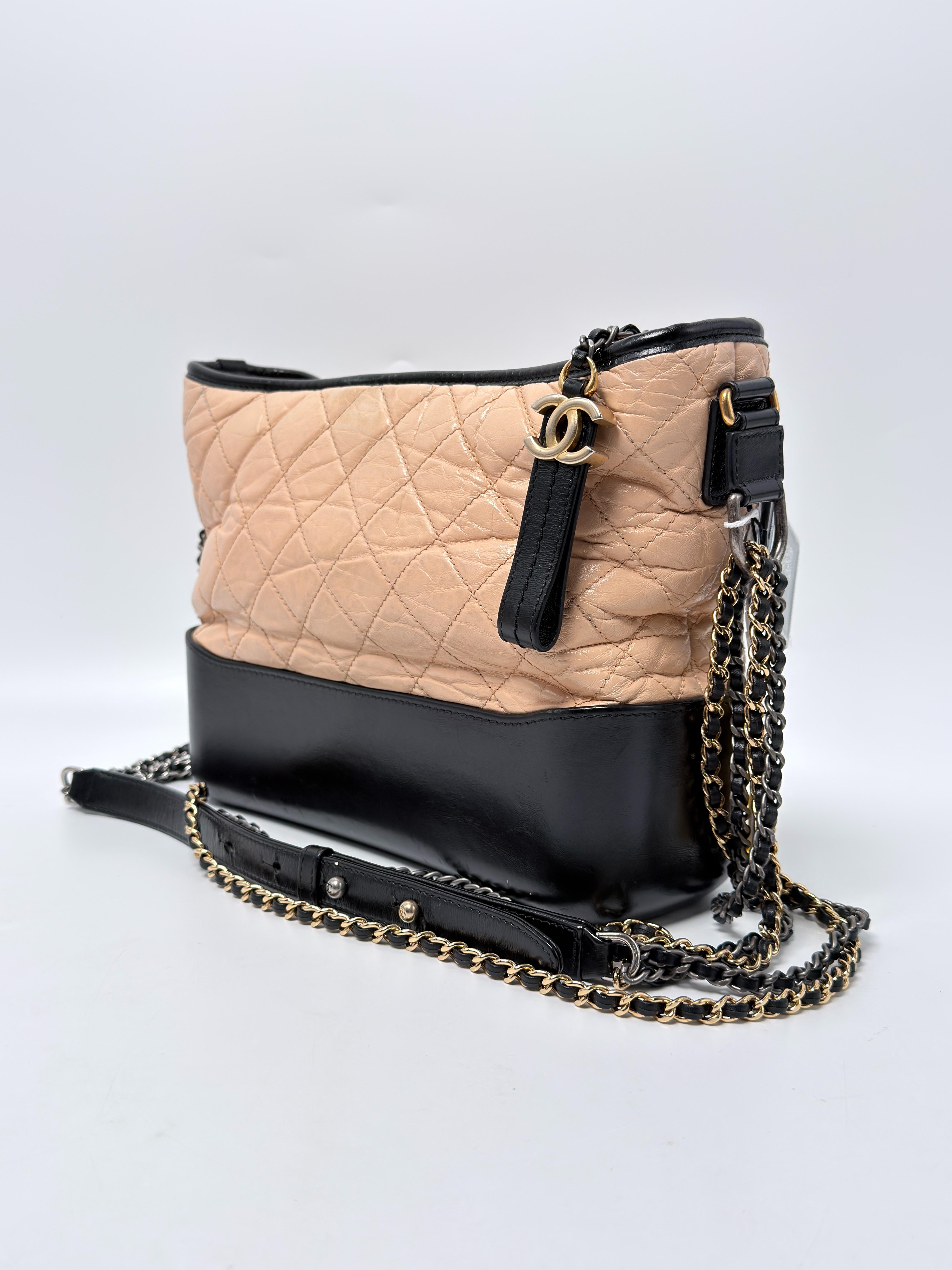 Gabrielle Medium Hobo Bag Beige Black Aged Crossbody Handbag JD1689CC