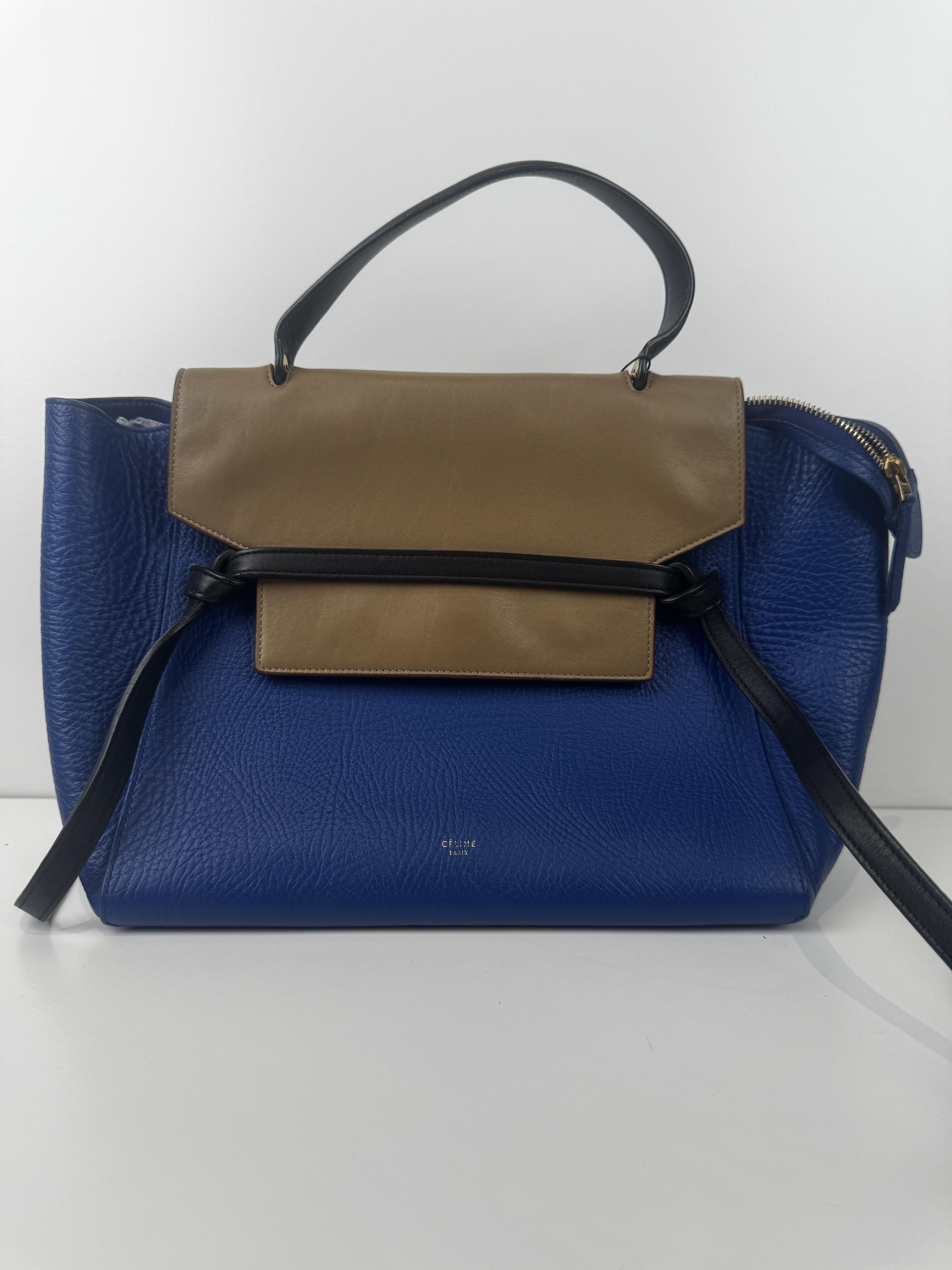 Messenger Bags Blue & Beige Handbag with Adjustable Strap and Zip Closure CE5JX