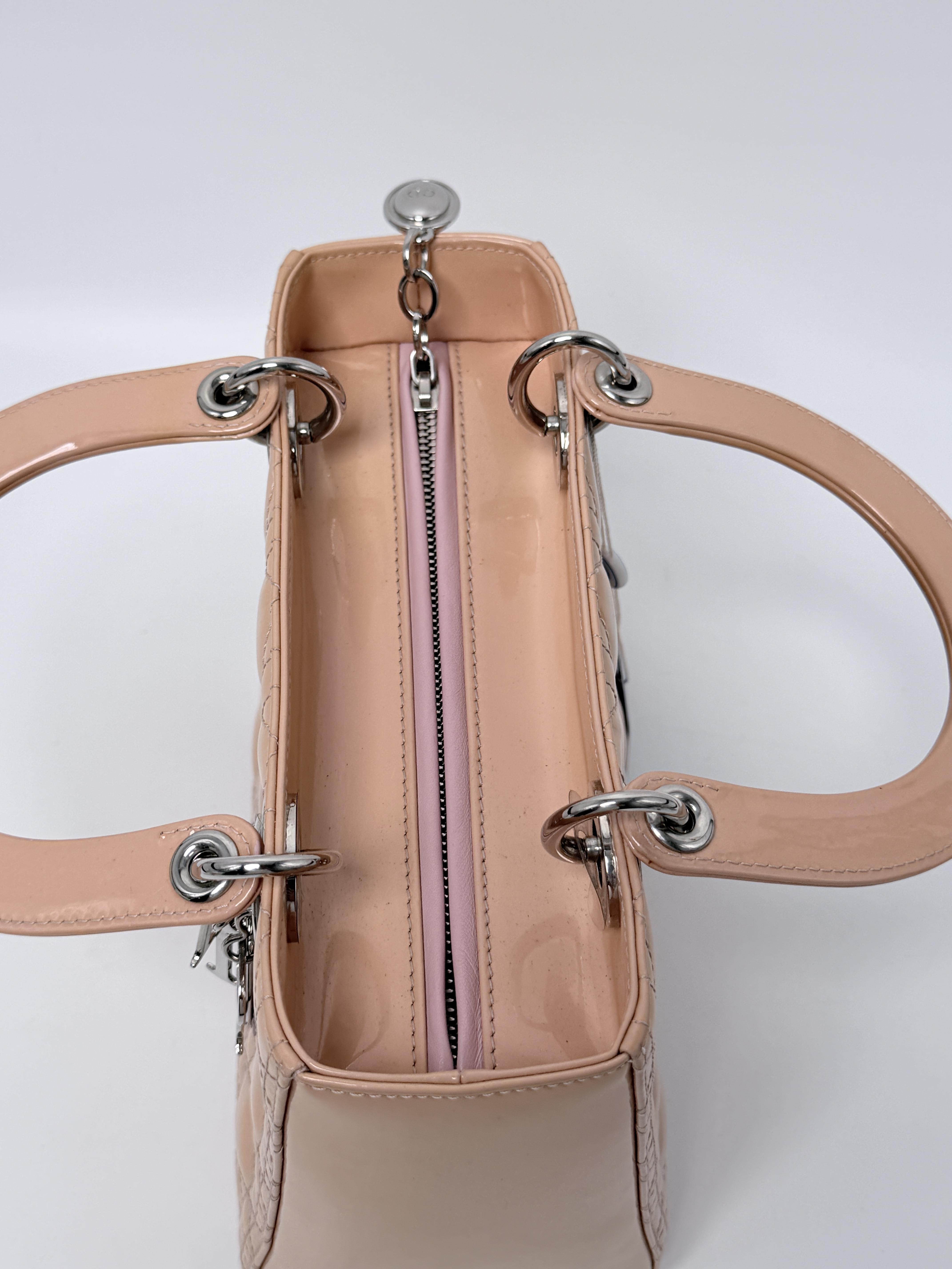 Christian Cannage Medium Lady Handle Handbag Shoulder Bag Pink XU008CD