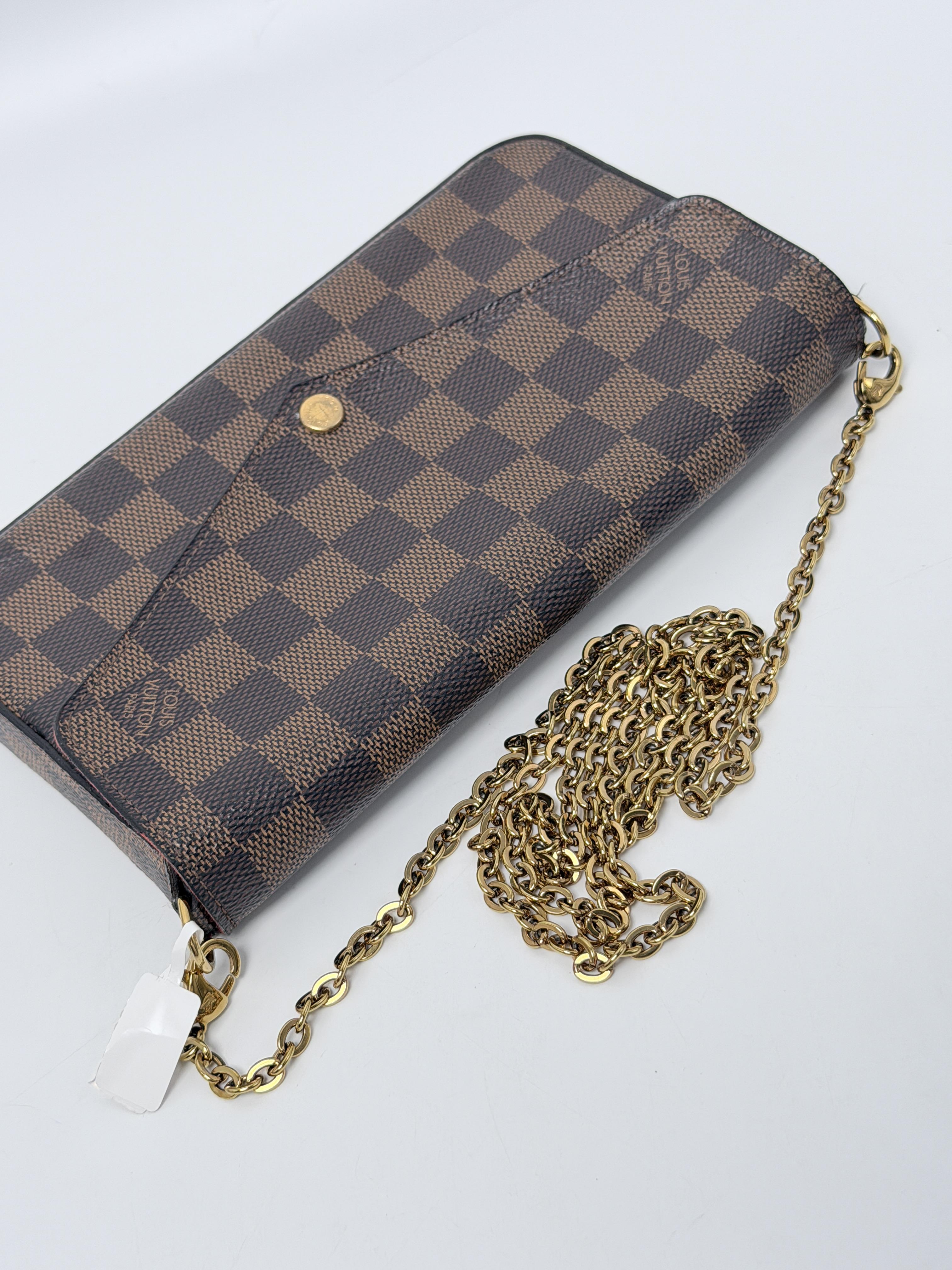 Pochette Felicie Damier Ebene Canvas Chain Crossbody Clutch Bag GHW JA1208LV