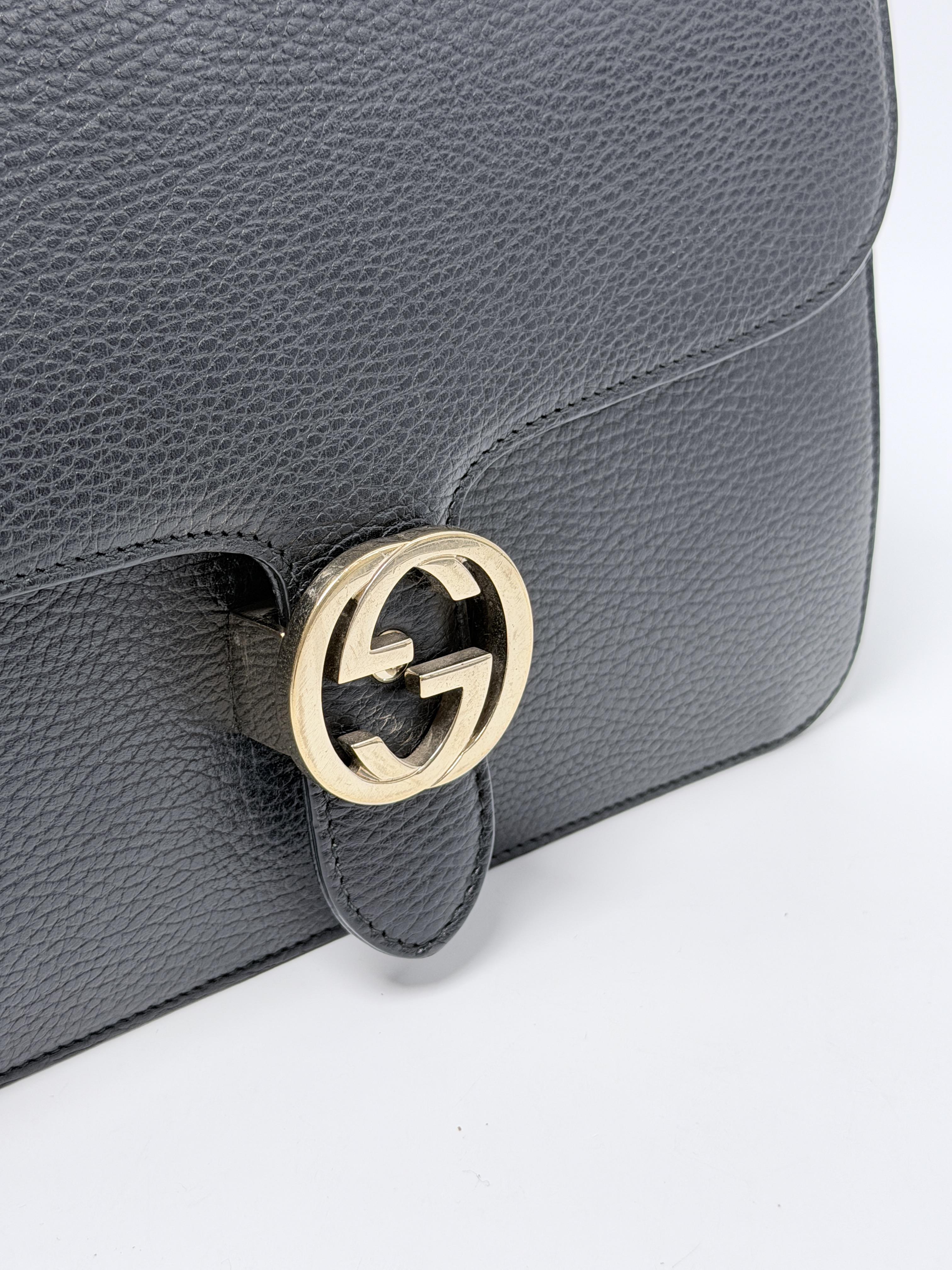 Black Dollar Calfskin Interlocking G Medium Chain Shoulder Bag ZS093GG