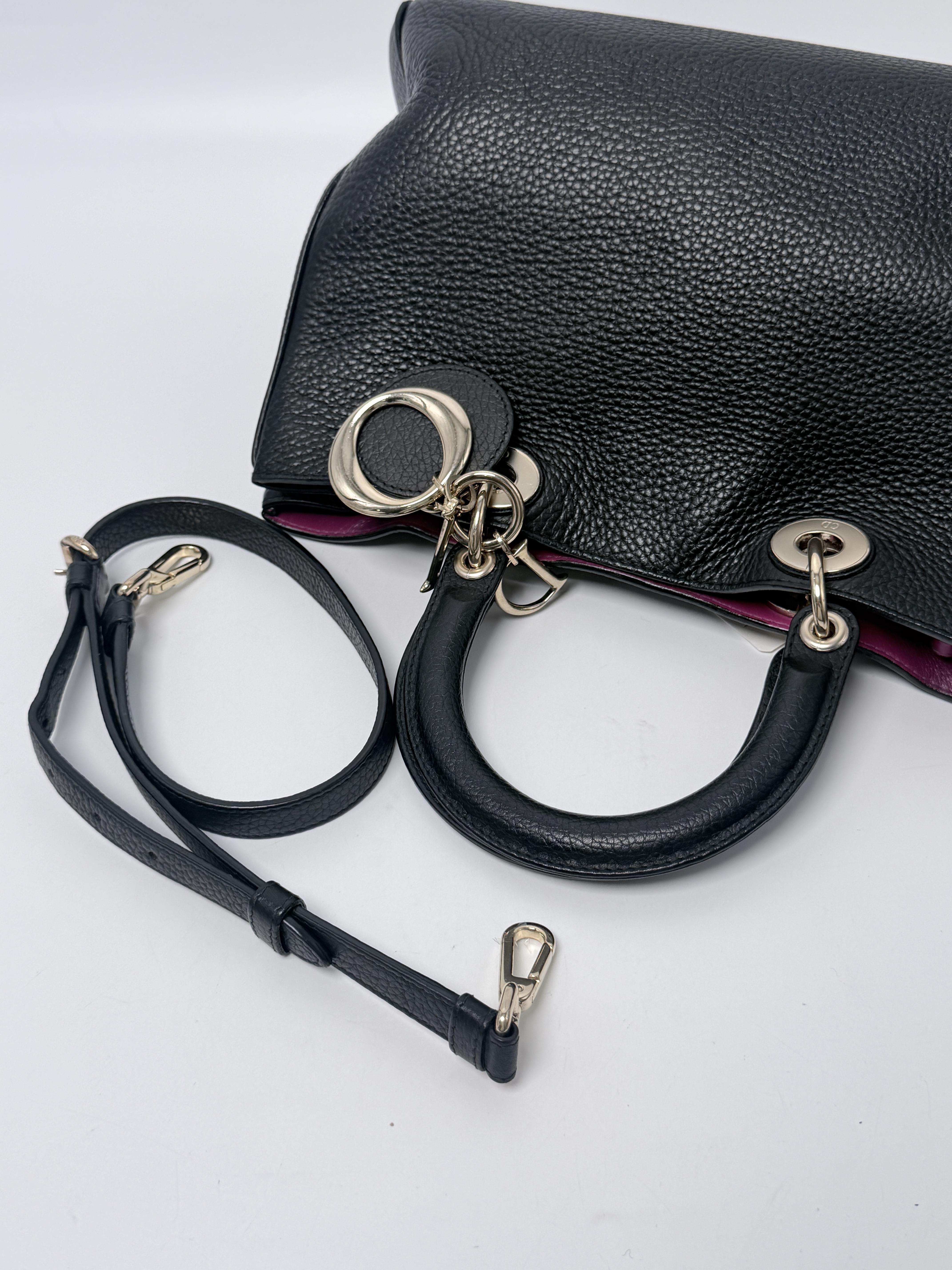 Diorissimo Tote Bag Black Grained Pink Crossbody Handbag ZS030CD