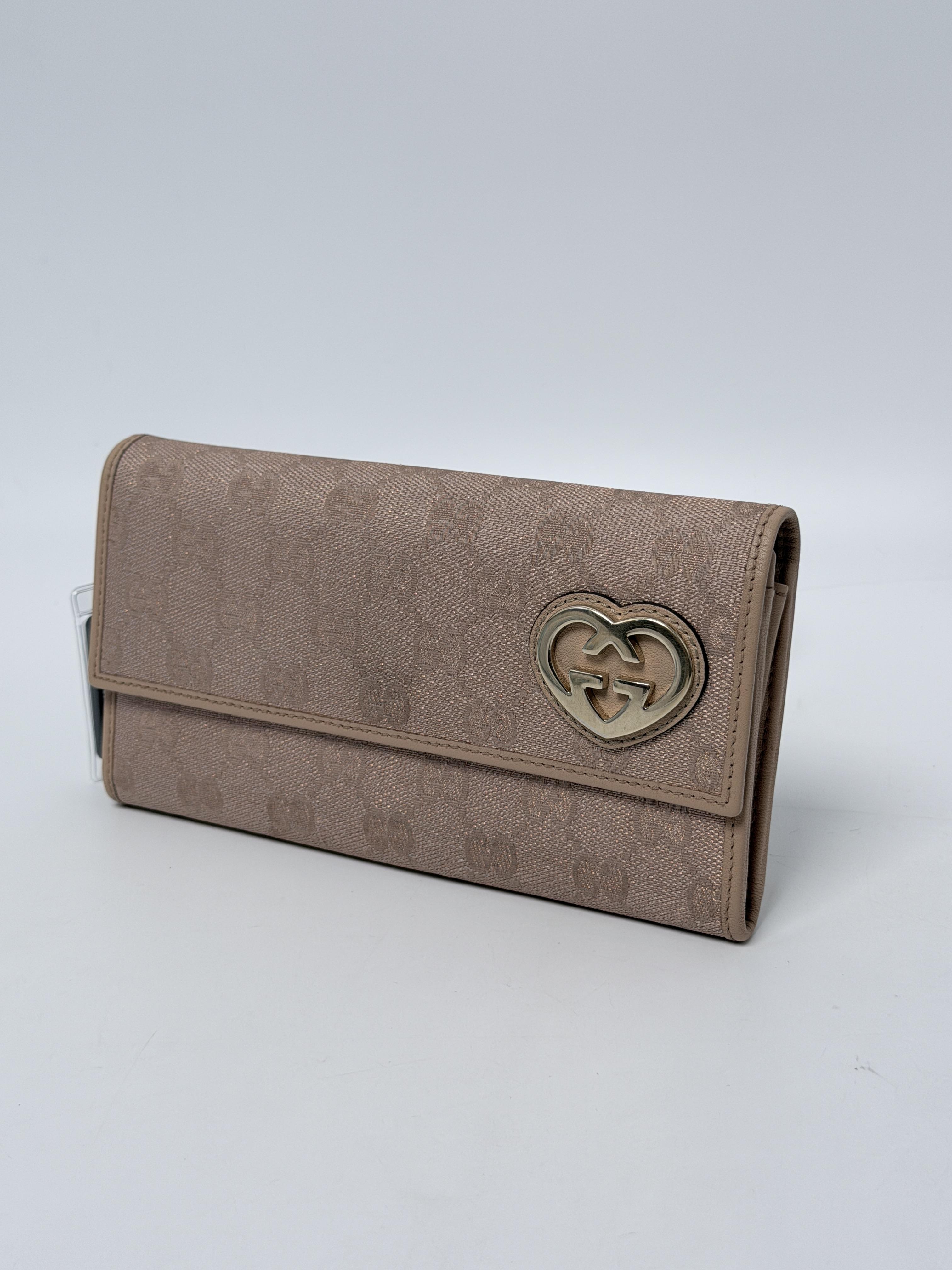Lovely Heart GG Canvas Continental Long Flap Pink Beige JD1540GG
